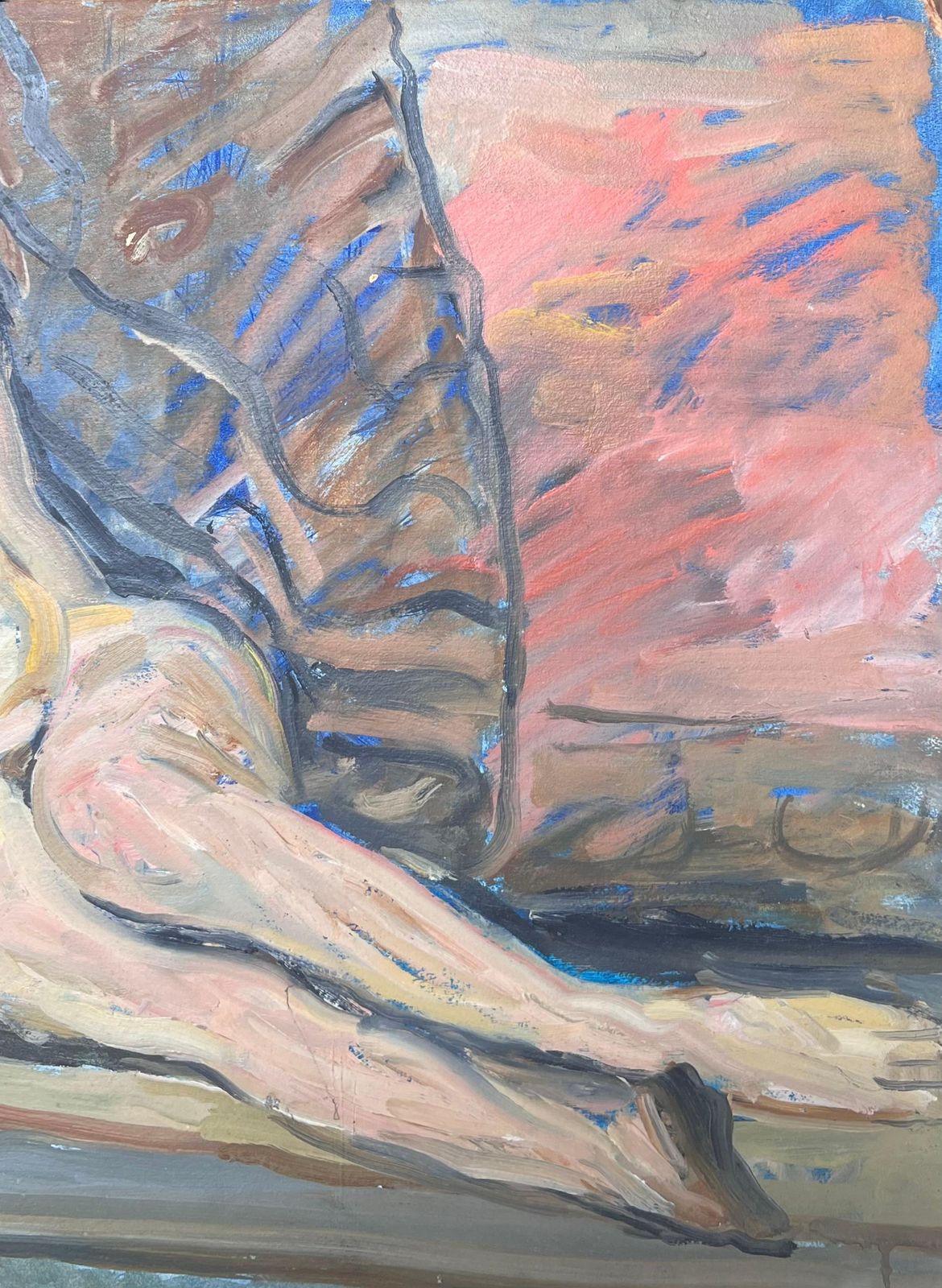Suzanne Dinkesnude Portrait Of A Lady Posed Laying On The Sofa Mid Century French Painting1950's photo Art