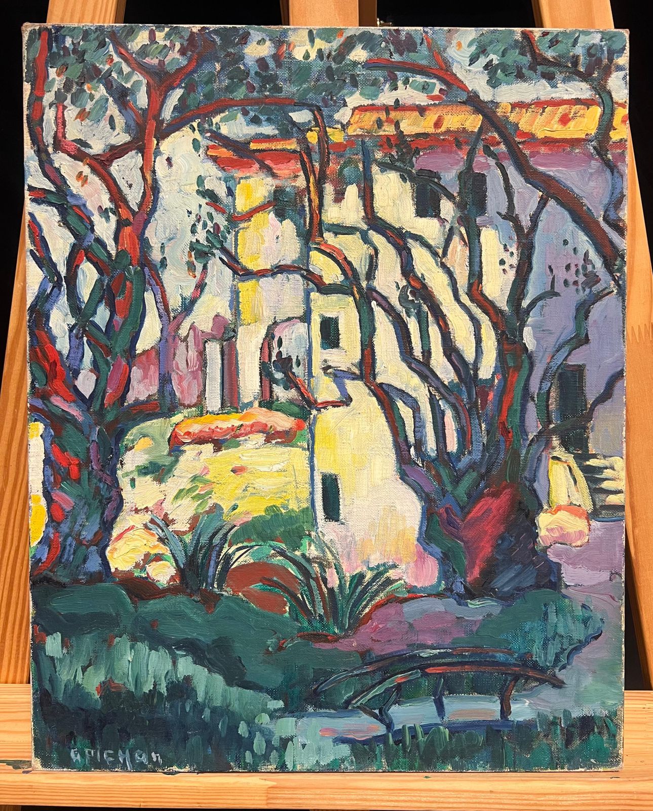 Guy Pichonvibrant Mediterranean Villa Among Trees Bold Impressionist Oil Painting20th Century photo furniture