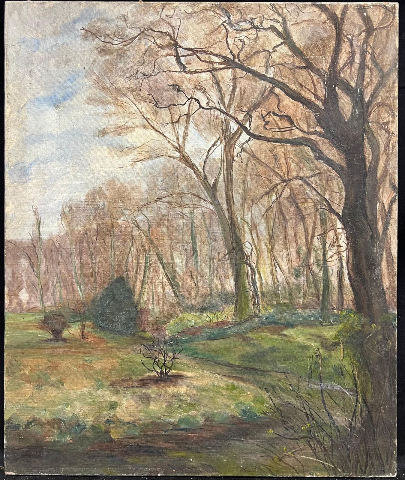 French Schoolwoodland In Early Spring Green Sunlight 1930's French Impressionist Oil1930's photo furniture