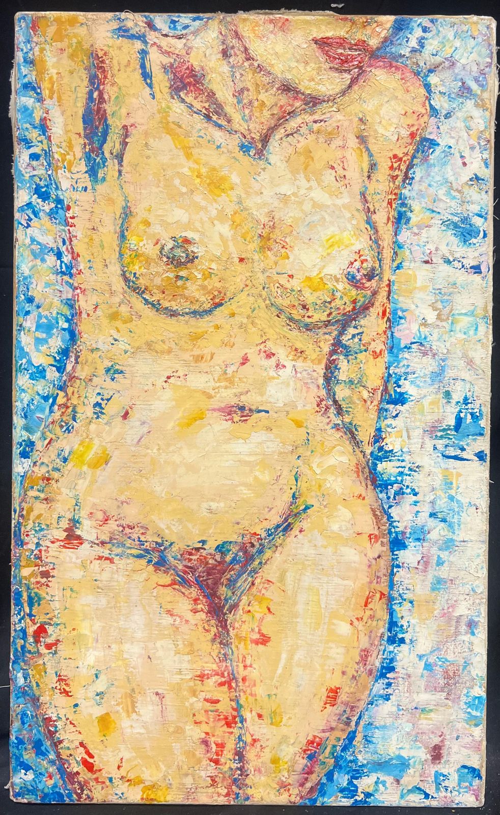 French Schoolabstract Nude Female Form Bold Textured Expressionist 20thc French Oil Paintingmid 20th Century photo furniture
