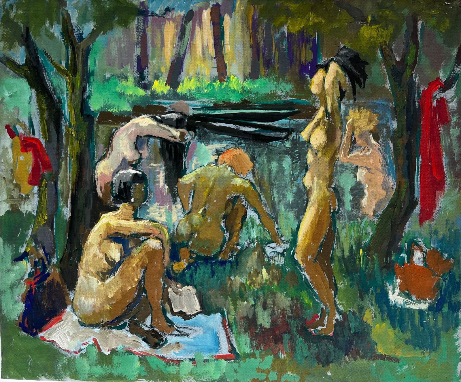 Nude Bathers By The River French Modern Oil Painting By Guy Nicod