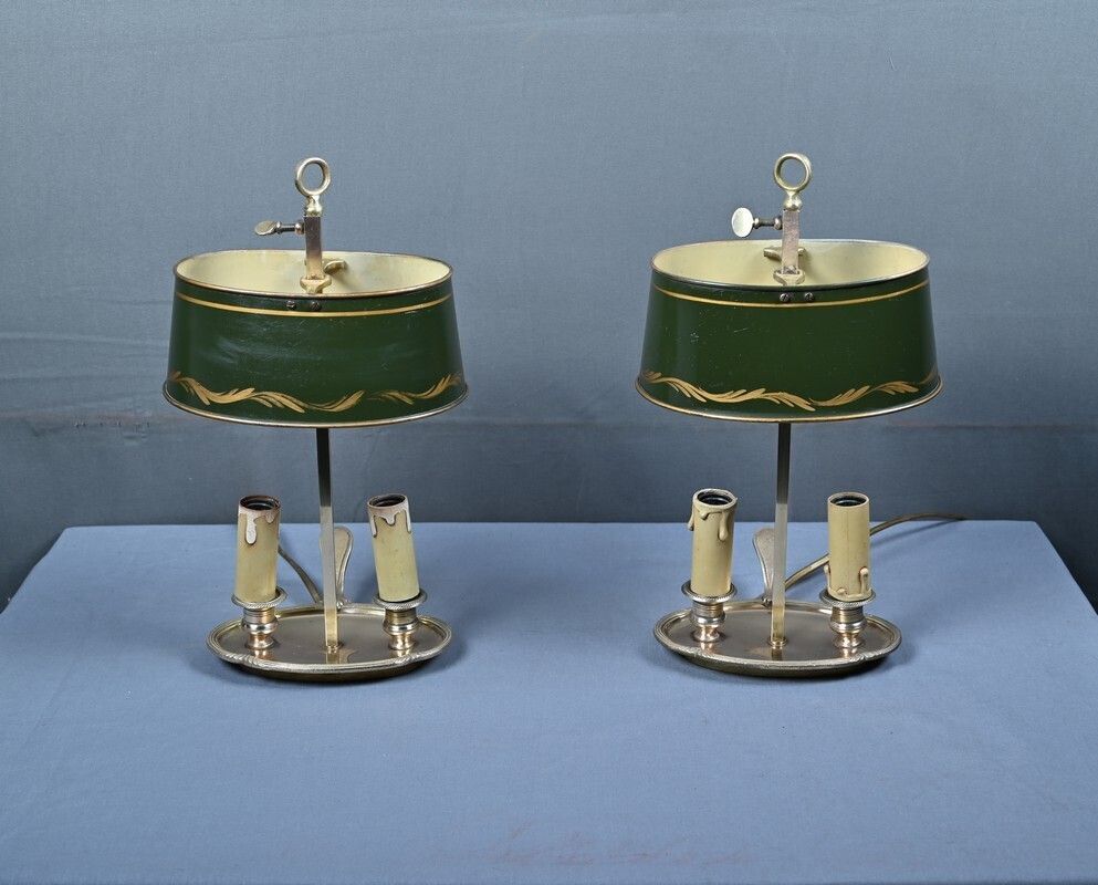Pair Of Brass Bouillotte Lamps Empire Style  Early 20th Century photo Lighting