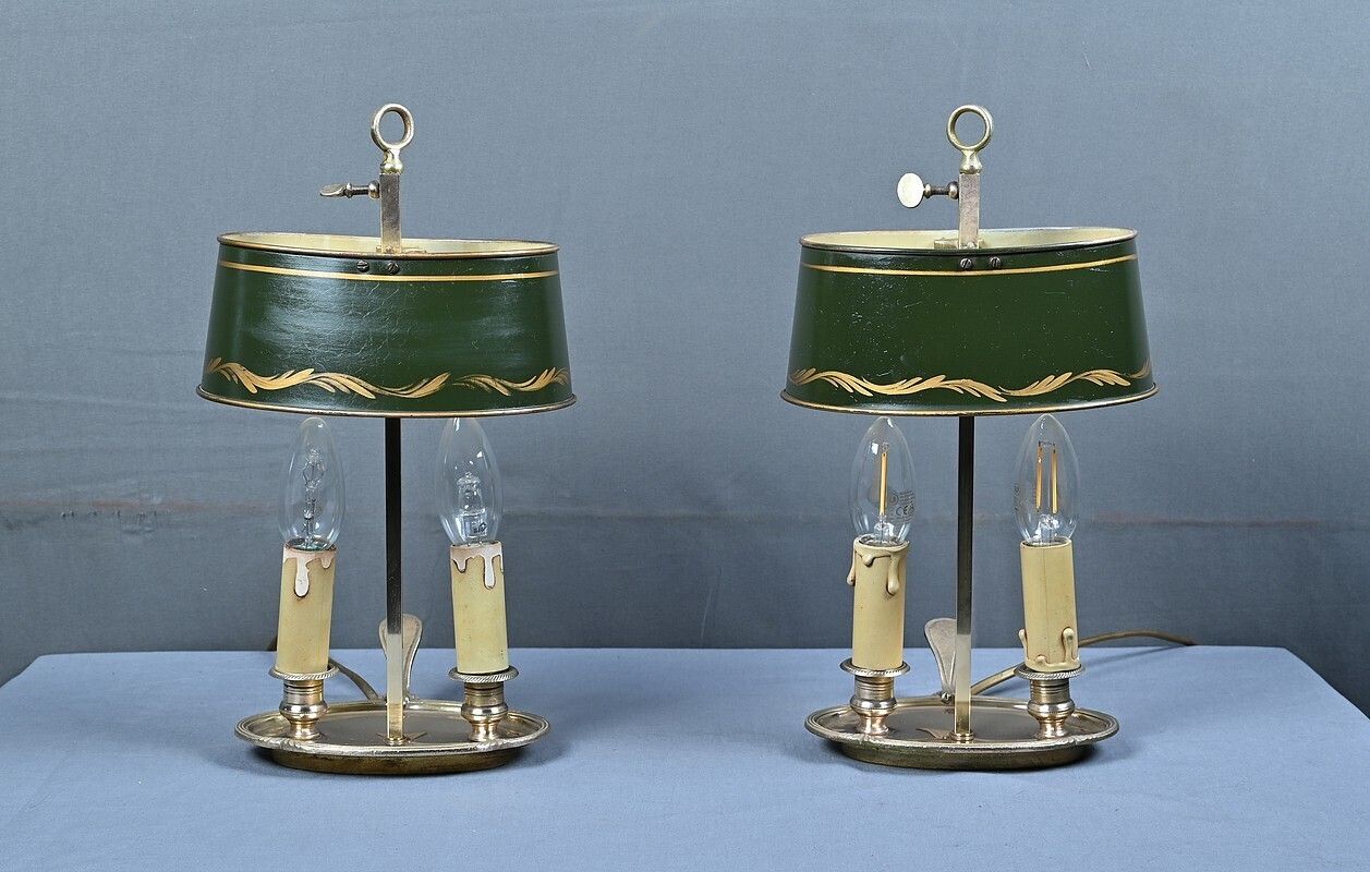 Pair Of Brass Bouillotte Lamps Empire Style  Early 20th Century photo 1210.0