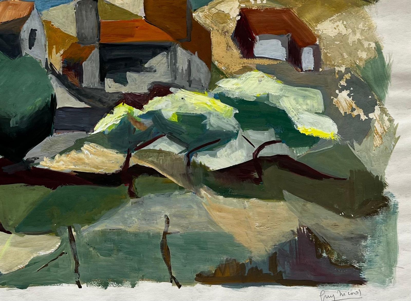 Guy Nicod Countryside Village With Church Steeple French Modern Landscape Painting 1964 photo vinterior