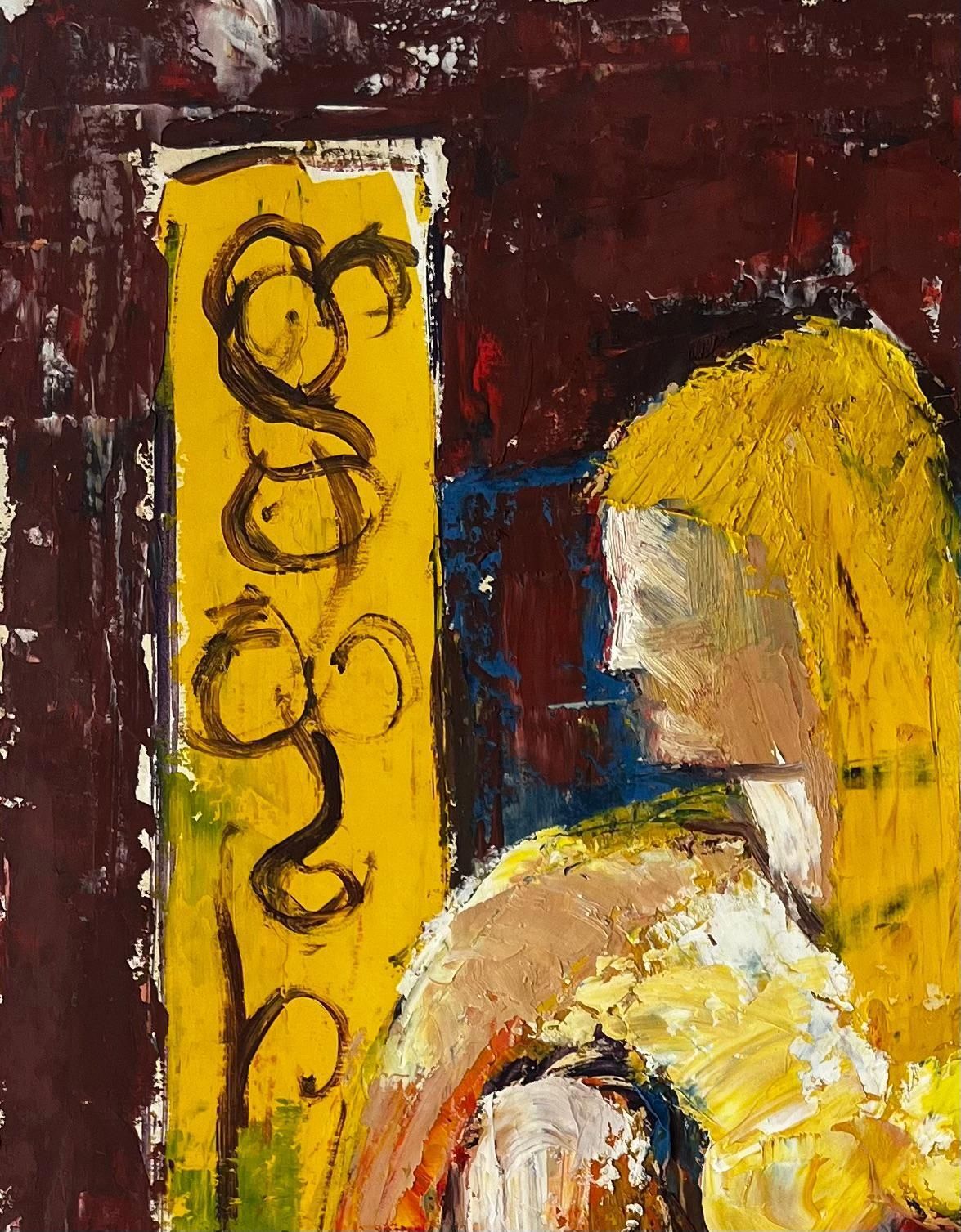 Guy Nicodseated Nude Woman Modernist Study French Gouache Painting In Bold Primary Colour photo furniture