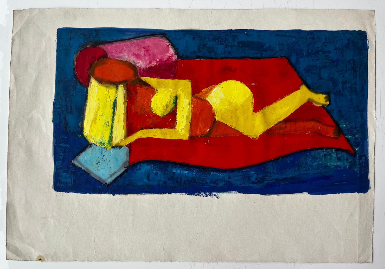 Guy Nicodreclining Nude On Red And Blue Modern Abstract French Oil Painting photo furniture