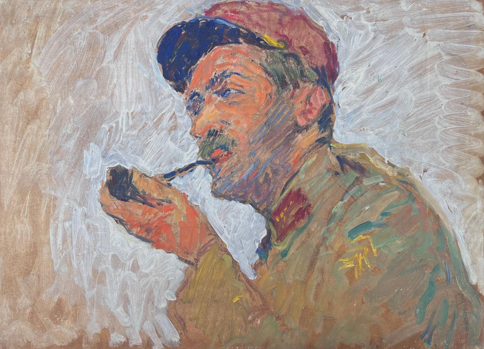 Suzanne Dinkesportrait Of The Artist & His Pipe Mid Century French Impressionist Painting1950's