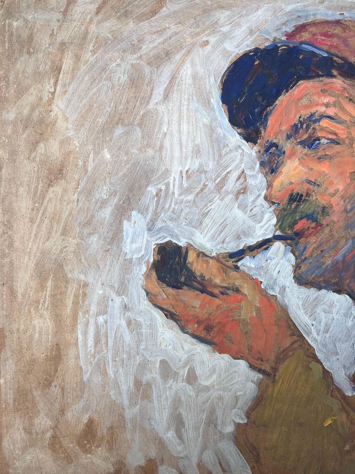 Suzanne Dinkesportrait Of The Artist & His Pipe Mid Century French Impressionist Painting1950's photo vintage