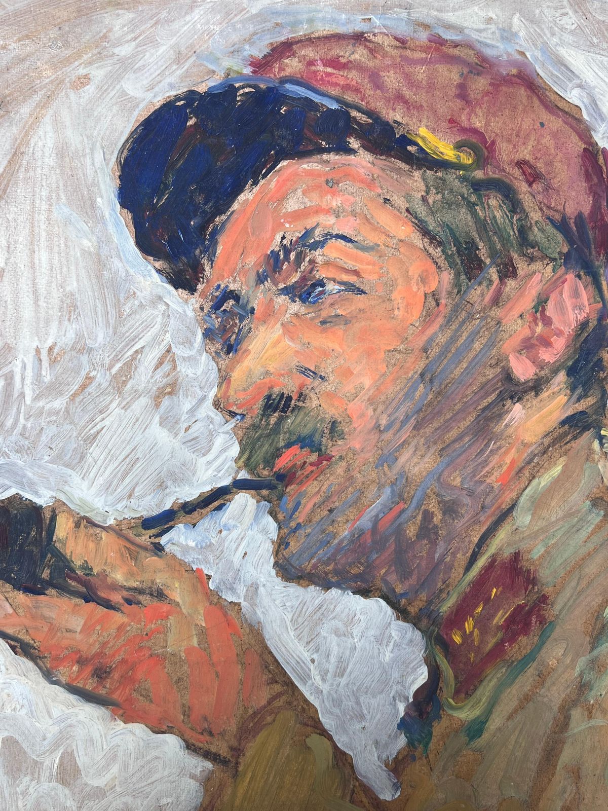 photo furniture Suzanne Dinkesportrait Of The Artist & His Pipe Mid Century French Impressionist Painting1950's