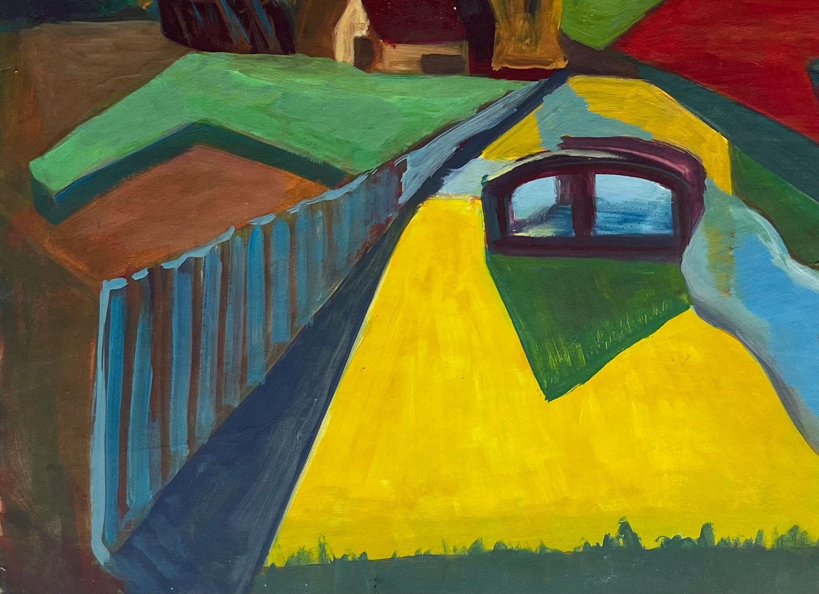 Guy Nicodcolourful Countryside Road With Bridge French Modern Landscape Gouache photo Art