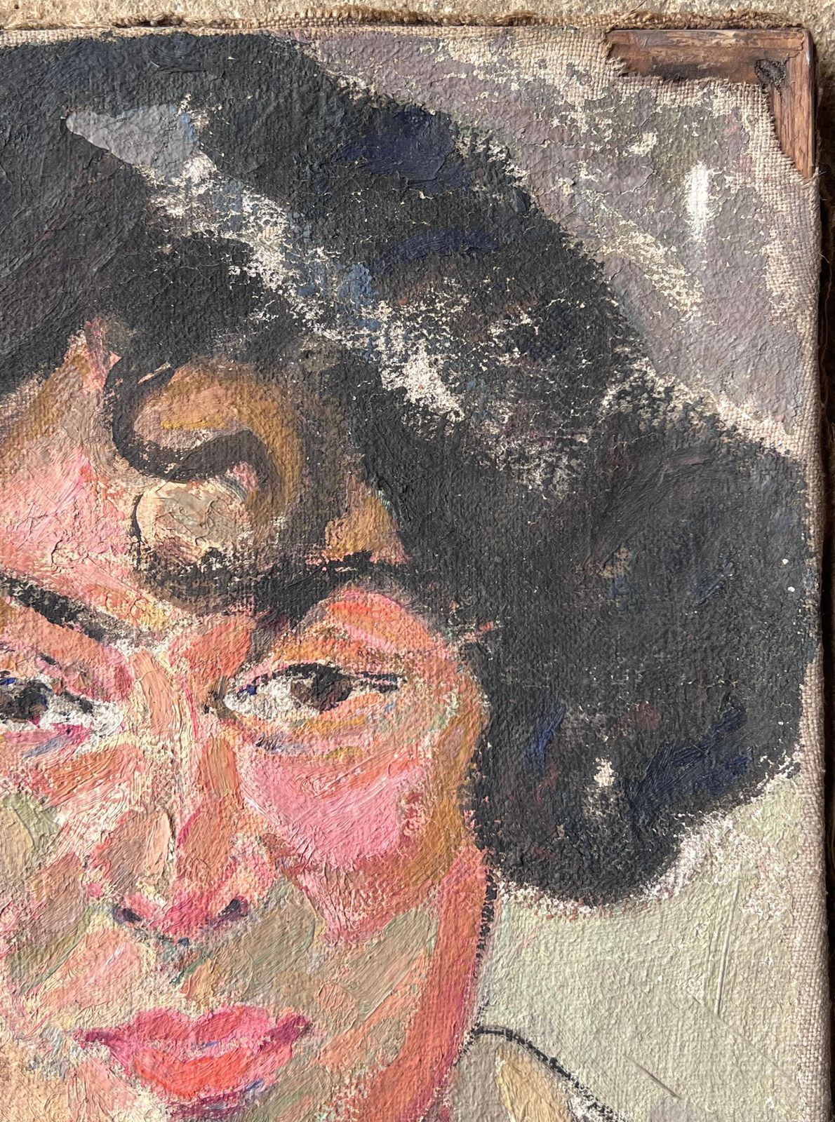 Suzanne Dinkesdark Haired Lady With Strong Features Mid Century French Impressionist Painting1950's photo for sale