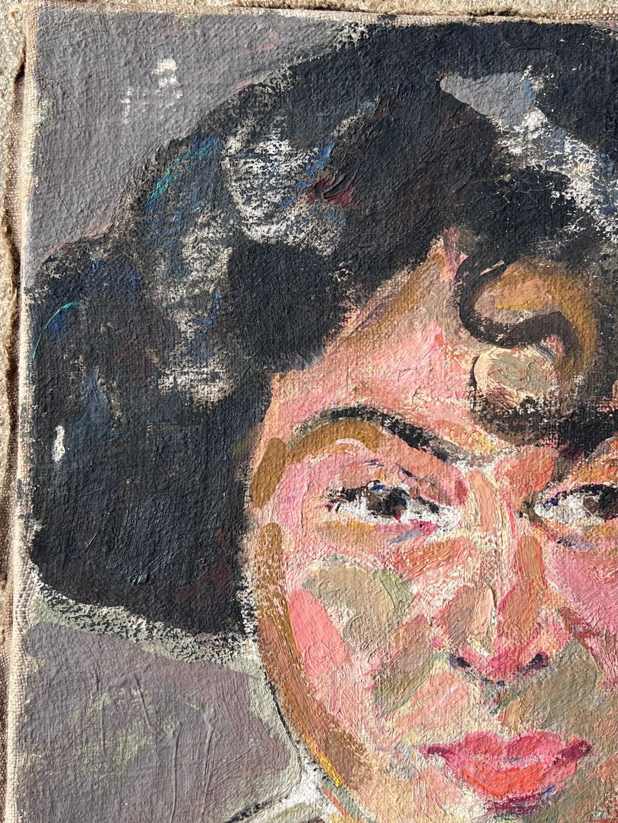 Suzanne Dinkesdark Haired Lady With Strong Features Mid Century French Impressionist Painting1950's photo Art