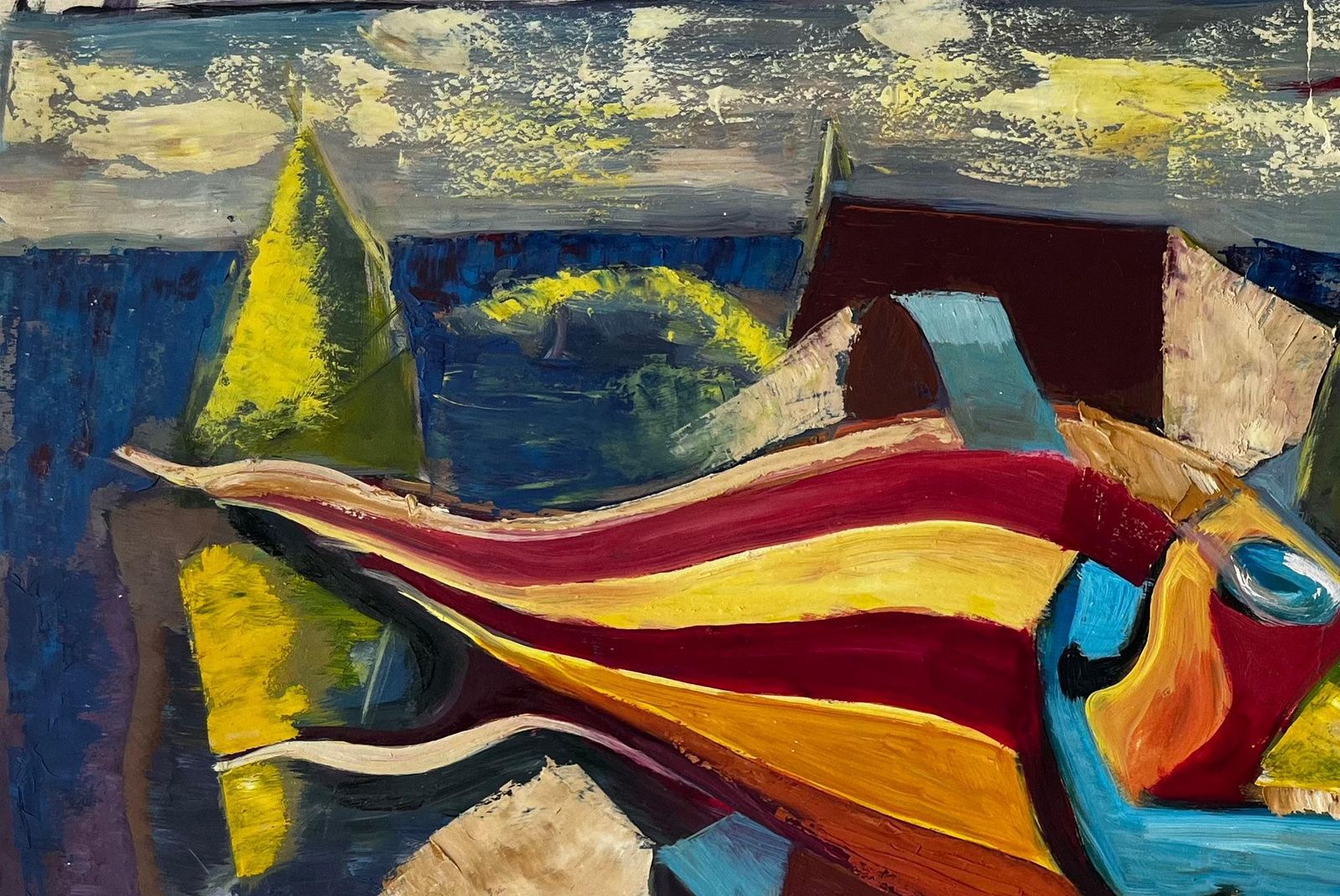 Guy Nicodabstract Surrealist Seascape With Vibrant Geometric Forms French Modernist Oil photo vinterior