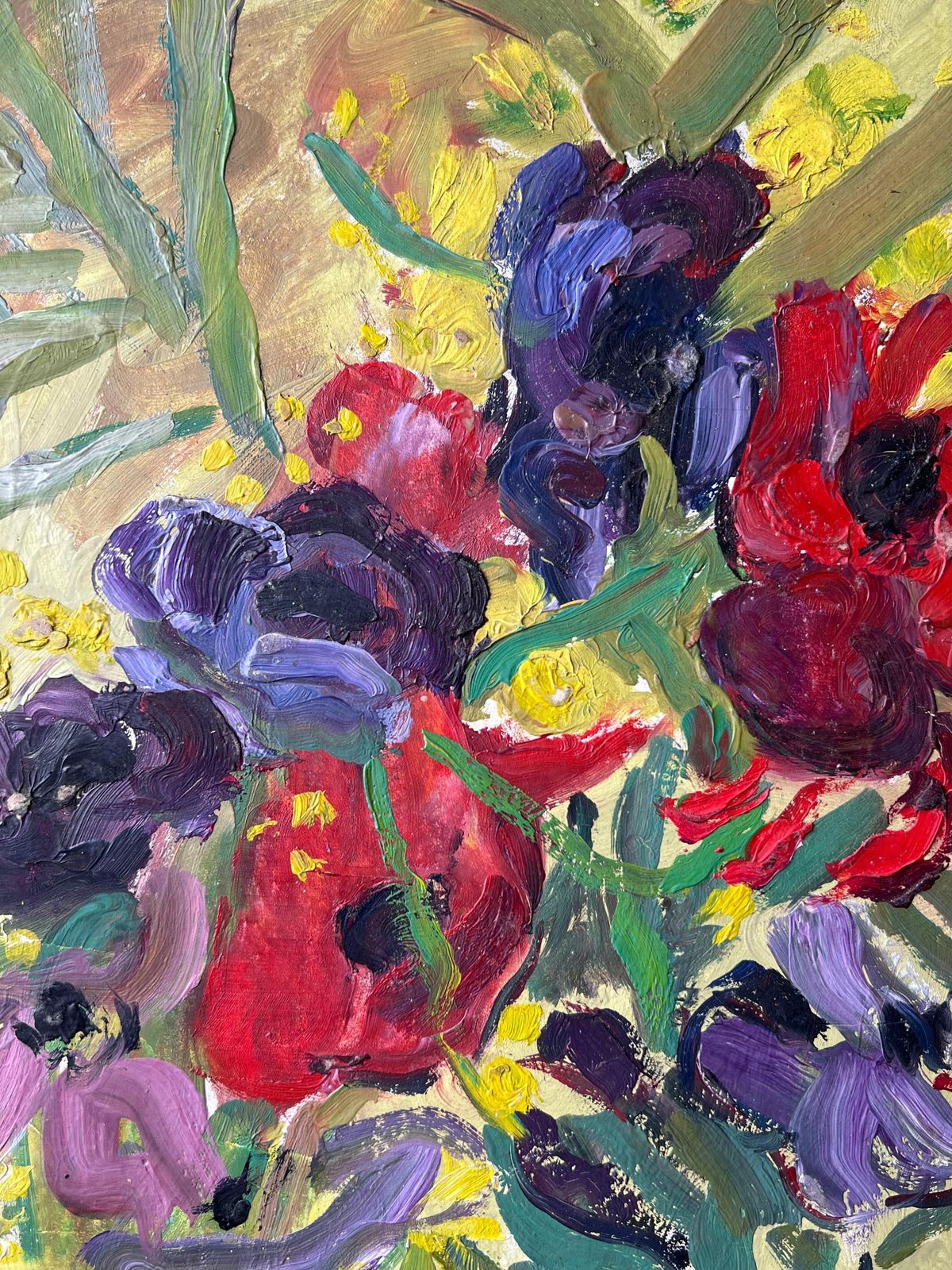 Suzanne Dinkespurple & Red Plant In A Yellow Room Mid Century French Impressionist Painting1950's photo buy