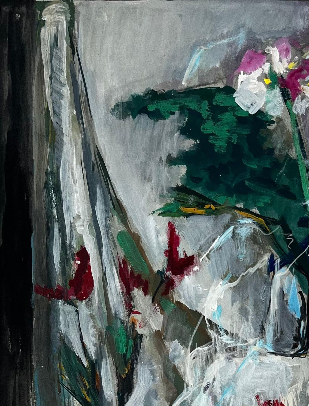 Floral Still Life With White Drapery French Modern Gouache Painting By Guy Nicod photo for sale