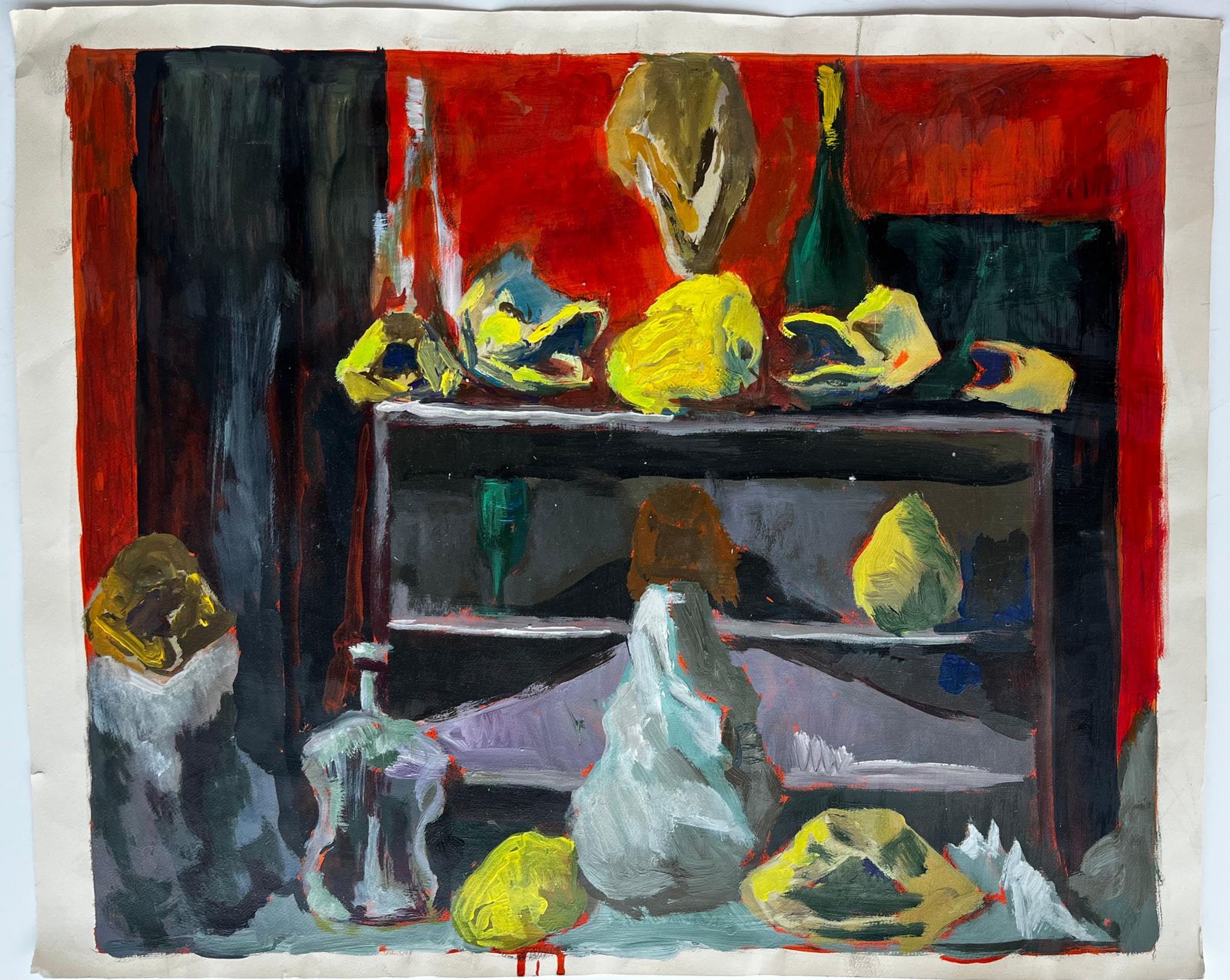 Still Life With Lemons And Bottles French Modern Oil Painting By Guy Nicod photo furniture