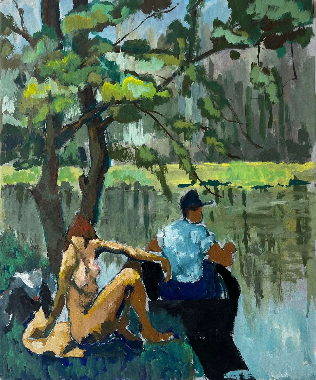 Couple By The Riverside French Modern Oil Painting By Guy Nicod