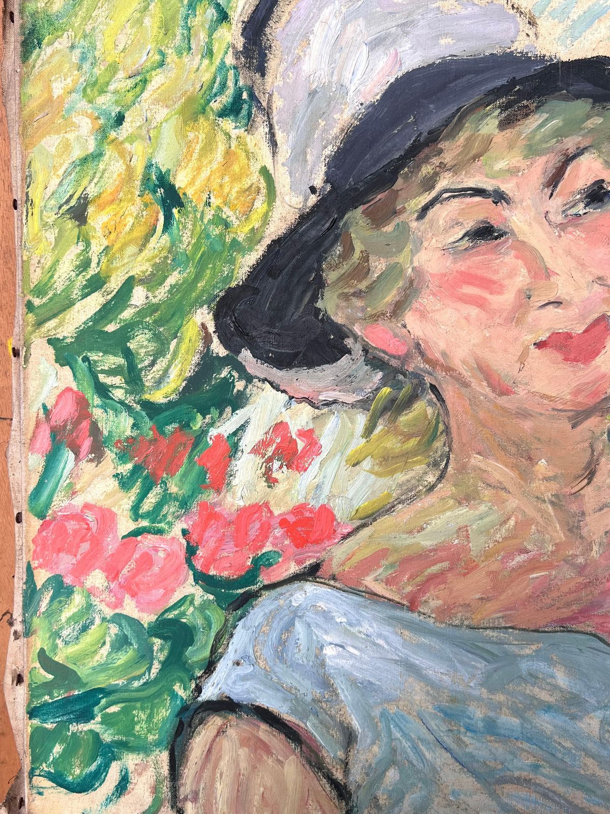 Suzanne Dinkesblonde Lady In A Summers Day Garden Mid Century French Impressionist Painting1950's photo Art