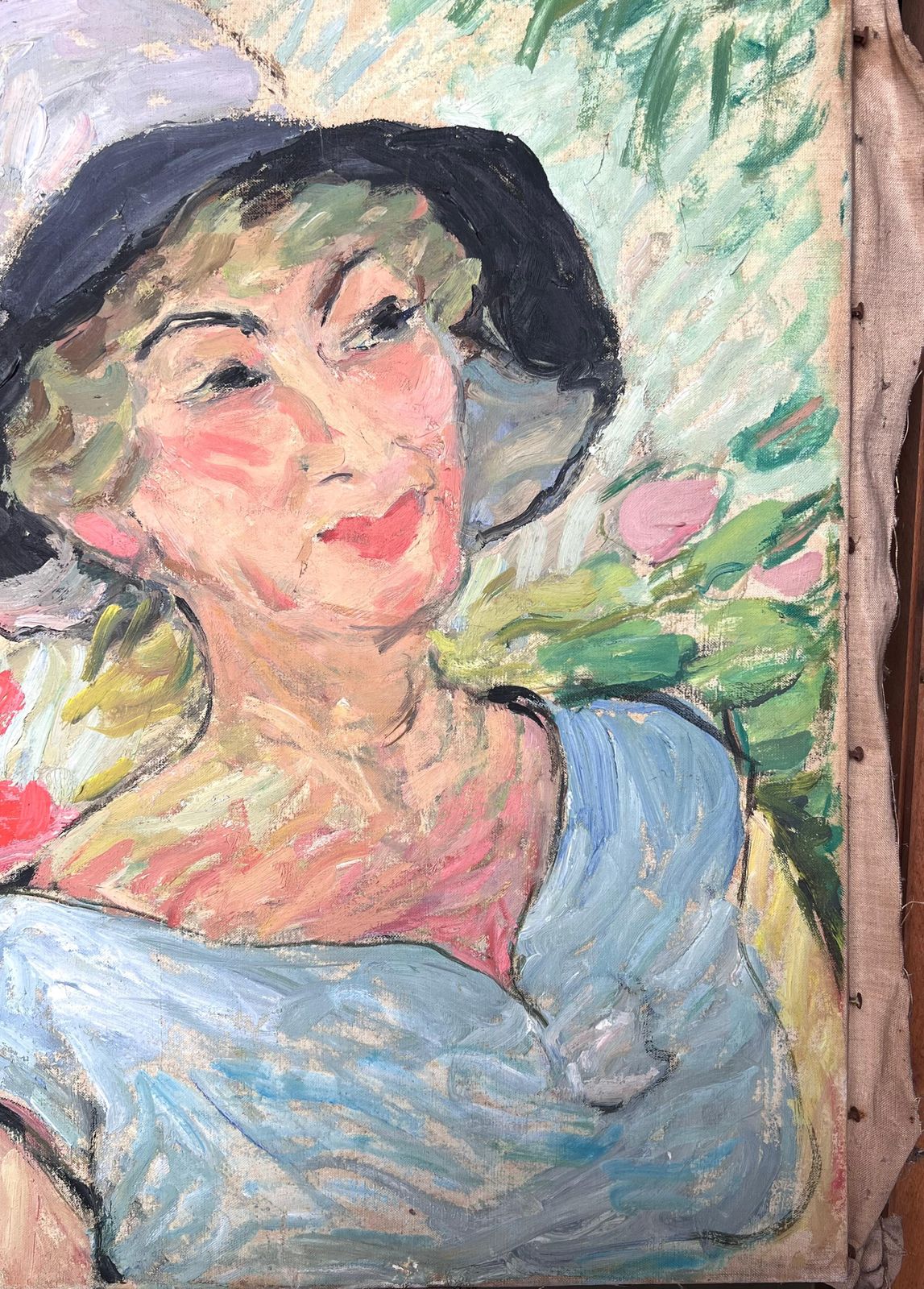 Suzanne Dinkesblonde Lady In A Summers Day Garden Mid Century French Impressionist Painting1950's photo vinterior