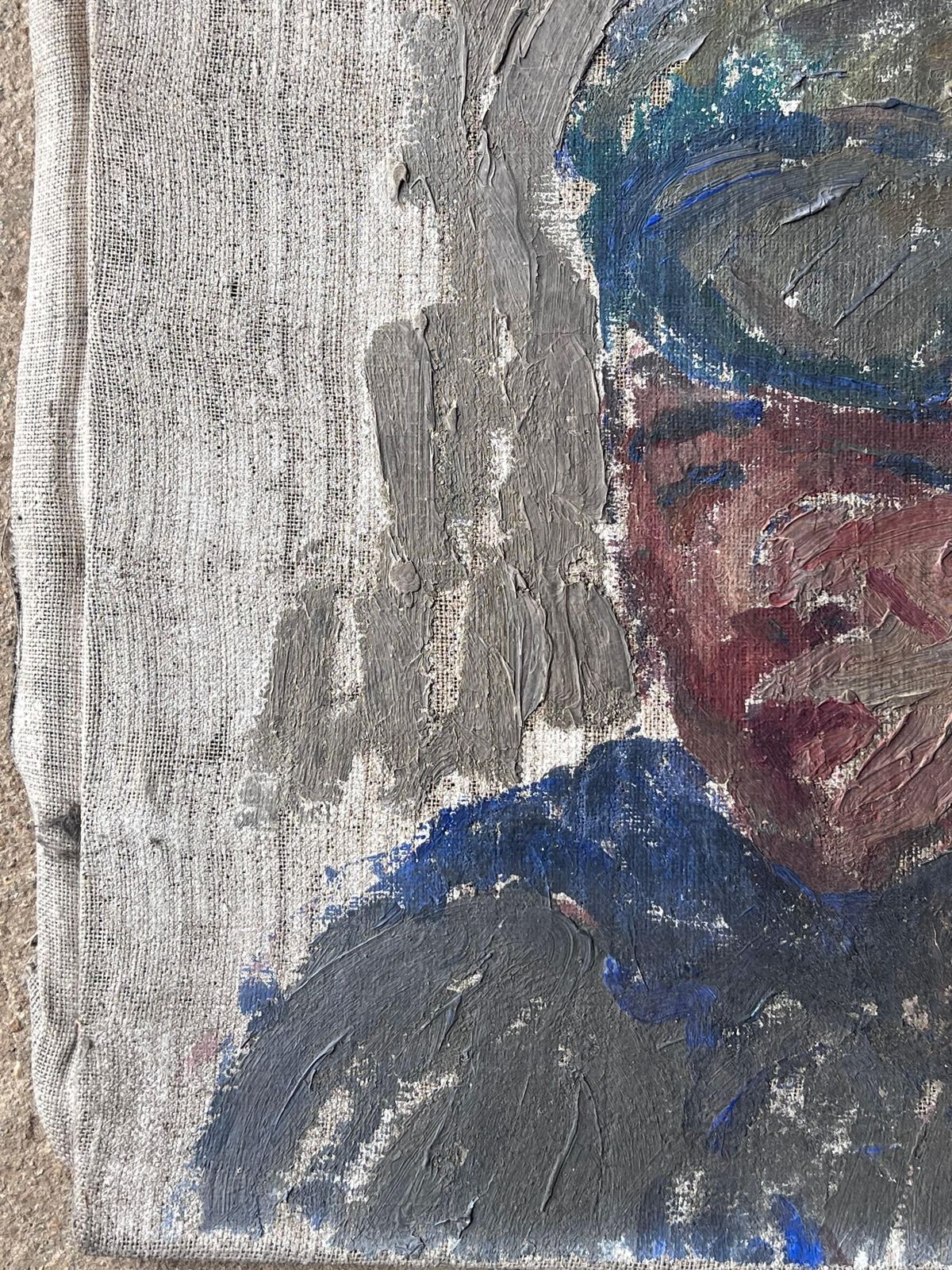 Suzanne Dinkesdapper Young Male In Blue Cap Portrait Mid Century French Impressionist Painting1950's photo vinterior