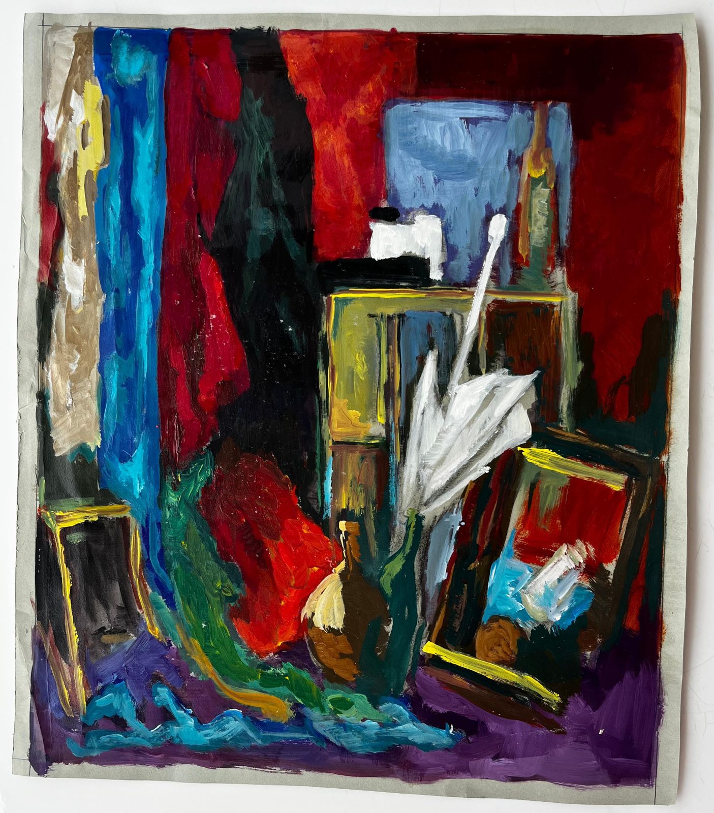 Guy Nicodfrench Oil Modernist Still Life Interior With Drapery And Picture Frames photo furniture