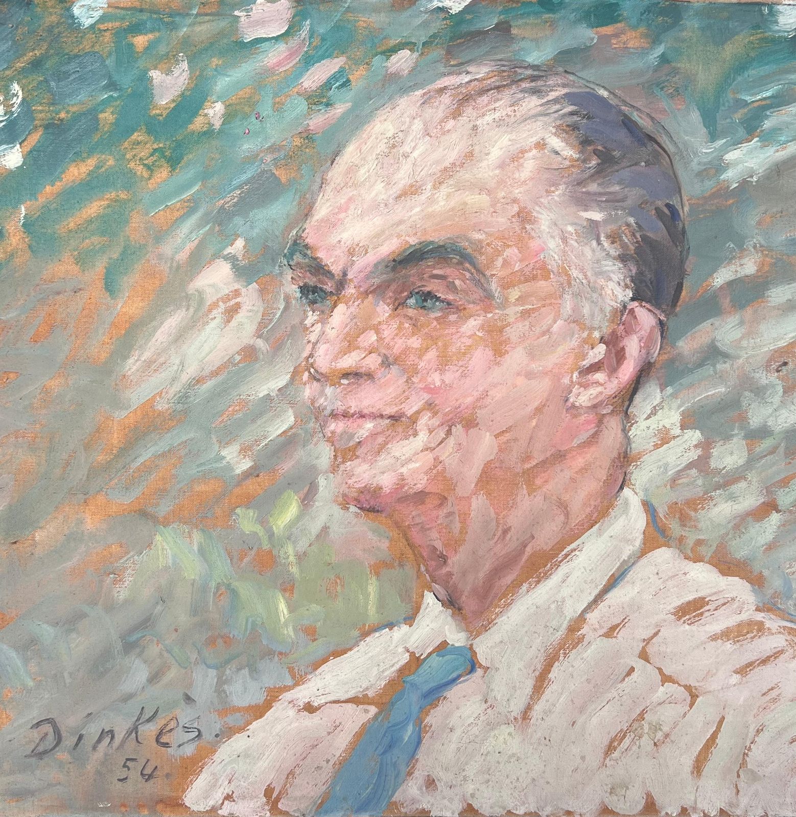 Suzanne Dinkesgrey Haired Gentleman In Blue Tie Mid Century French Impressionist Painting1950's photo Art