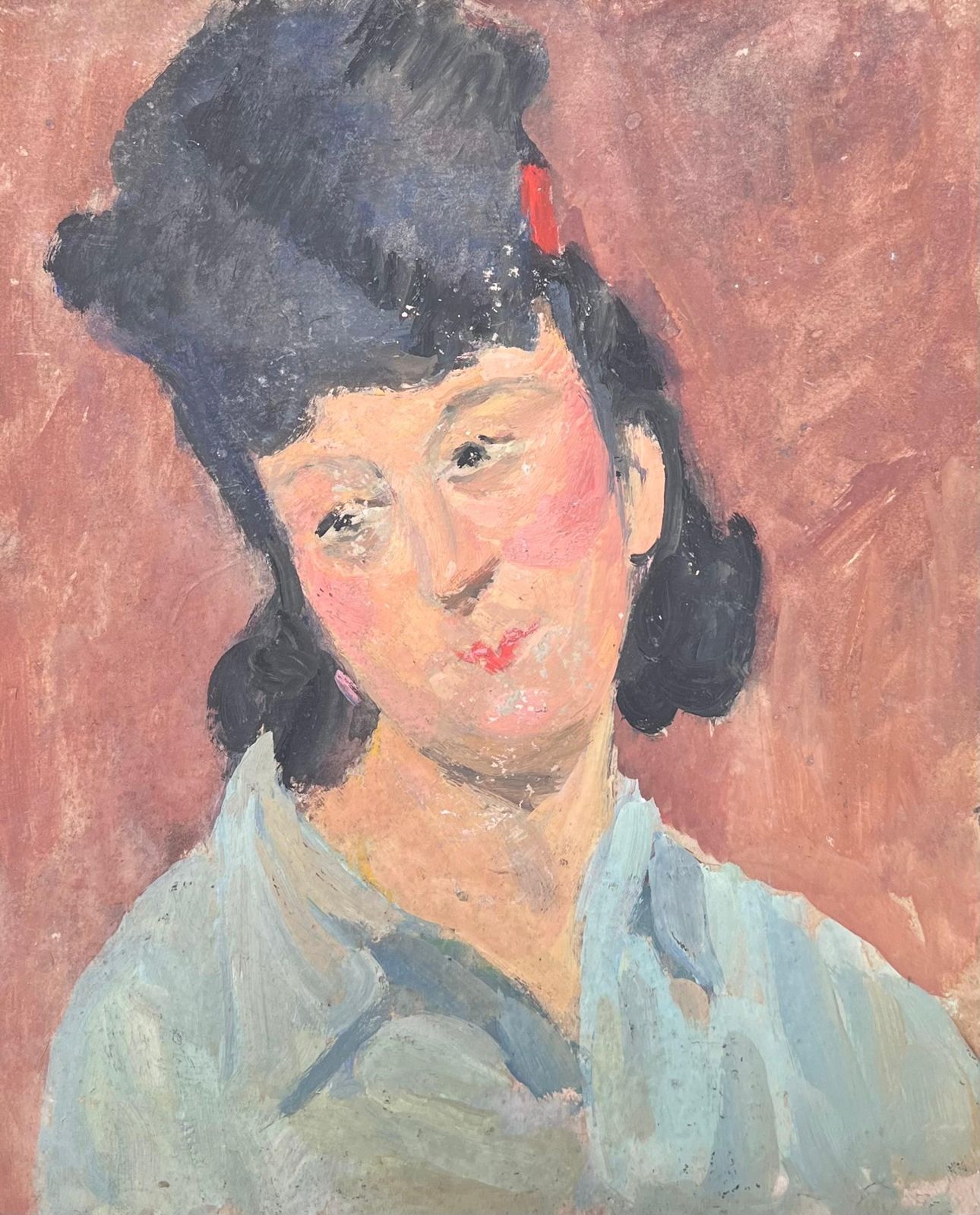 Suzanne Dinkesmid Century French Impressionist Oil Head & Shoulders Portrait Vintage Woman1950's