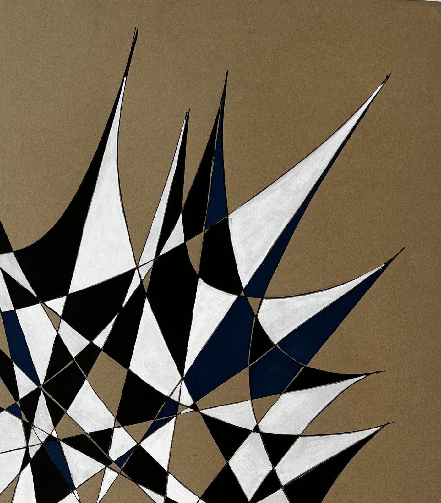 Serge Guerin (1916)mid Century French Geometric Abstract In Black White And Blue Signed Sg photo Art