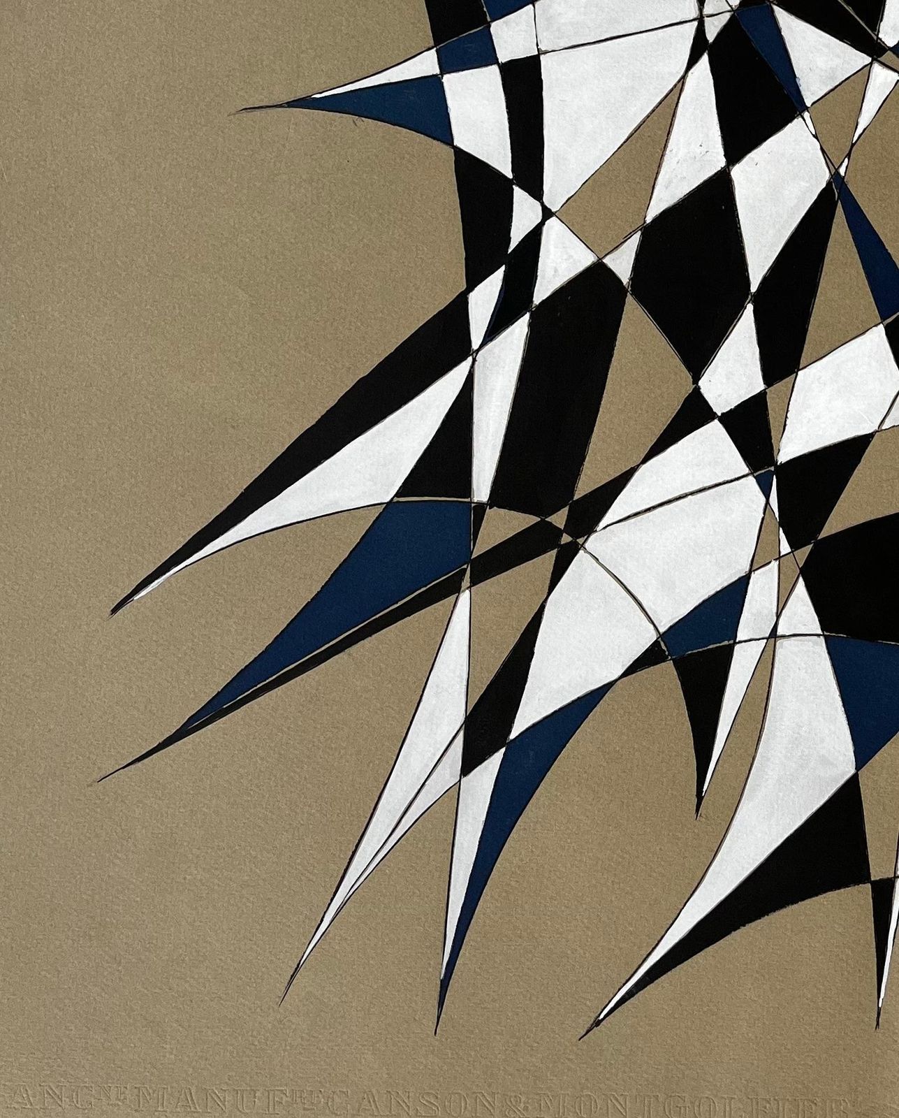 Serge Guerin (1916)mid Century French Geometric Abstract In Black White And Blue Signed Sg photo vinterior