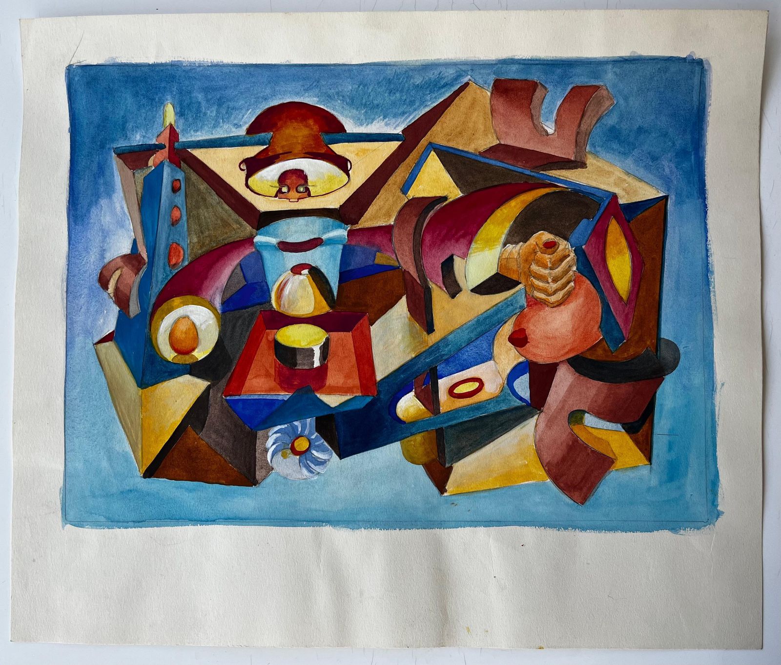 Abstract Interior Composition French Modernist Watercolour By Guy Nicod photo furniture