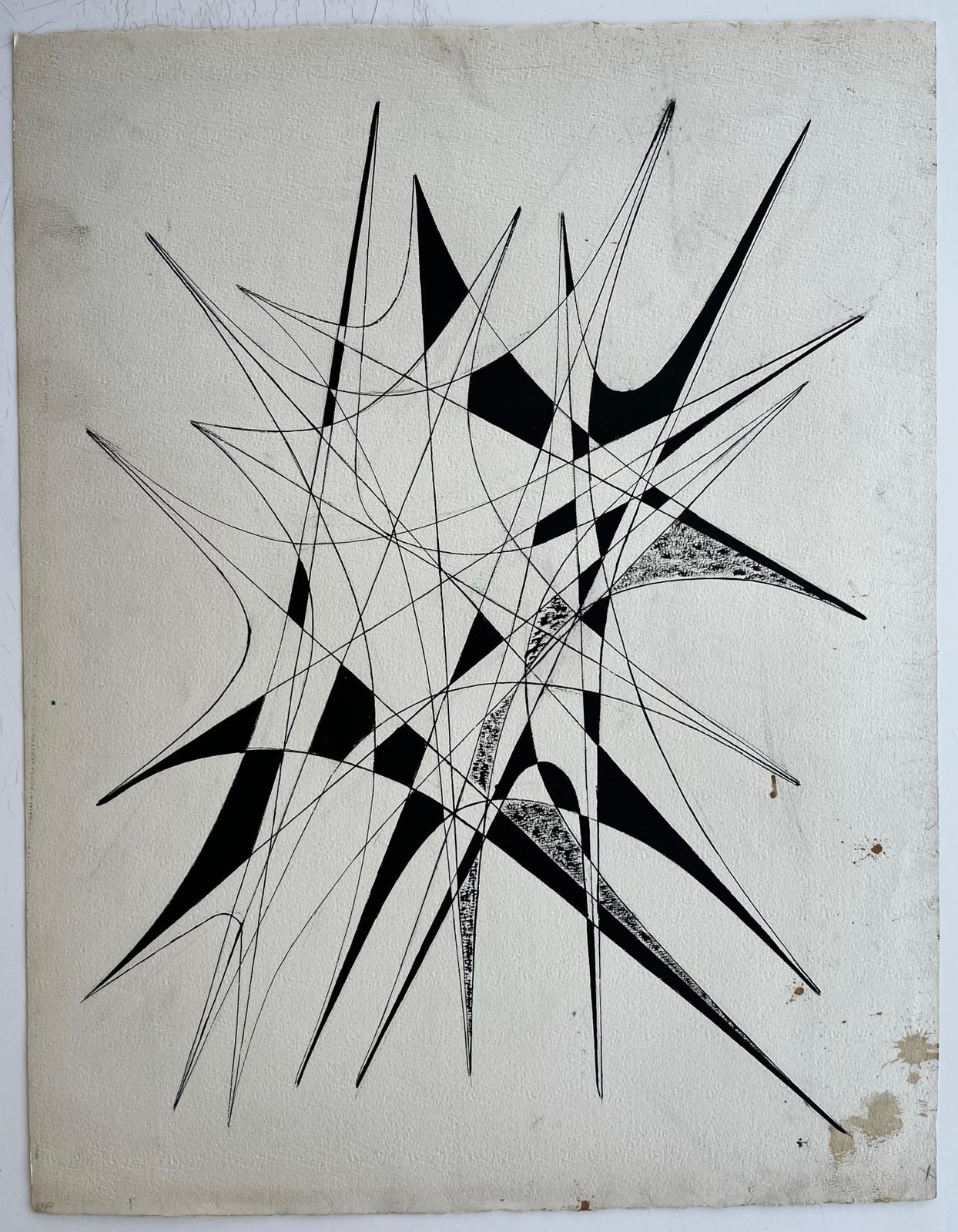 Serge Guerin (1916)dynamic Geometric Abstract Ink Drawing By Serge Guerin French B1916 photo vinterior