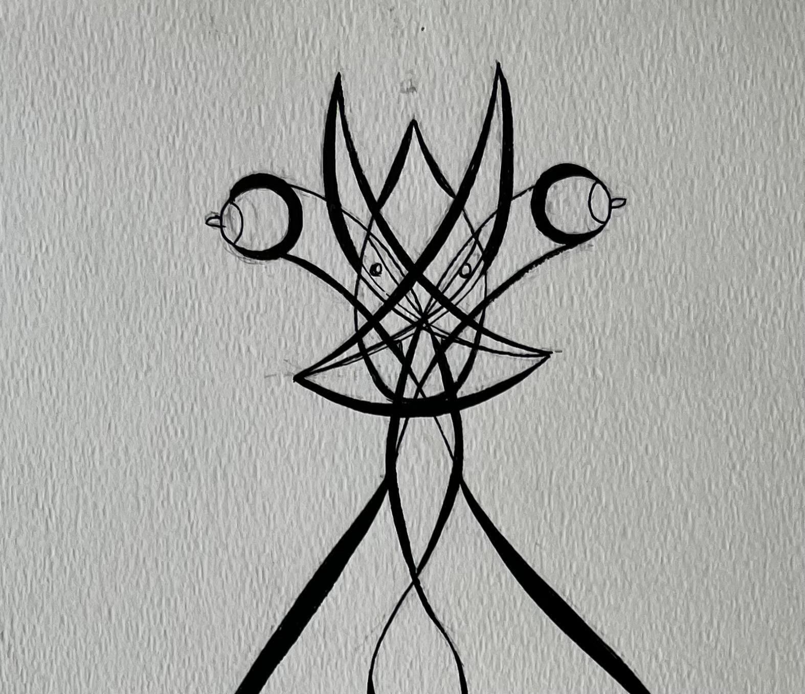 Serge Guerin (1916)mid Century French Abstract Line Drawing Twin Female Figures Ink On Paper photo for sale