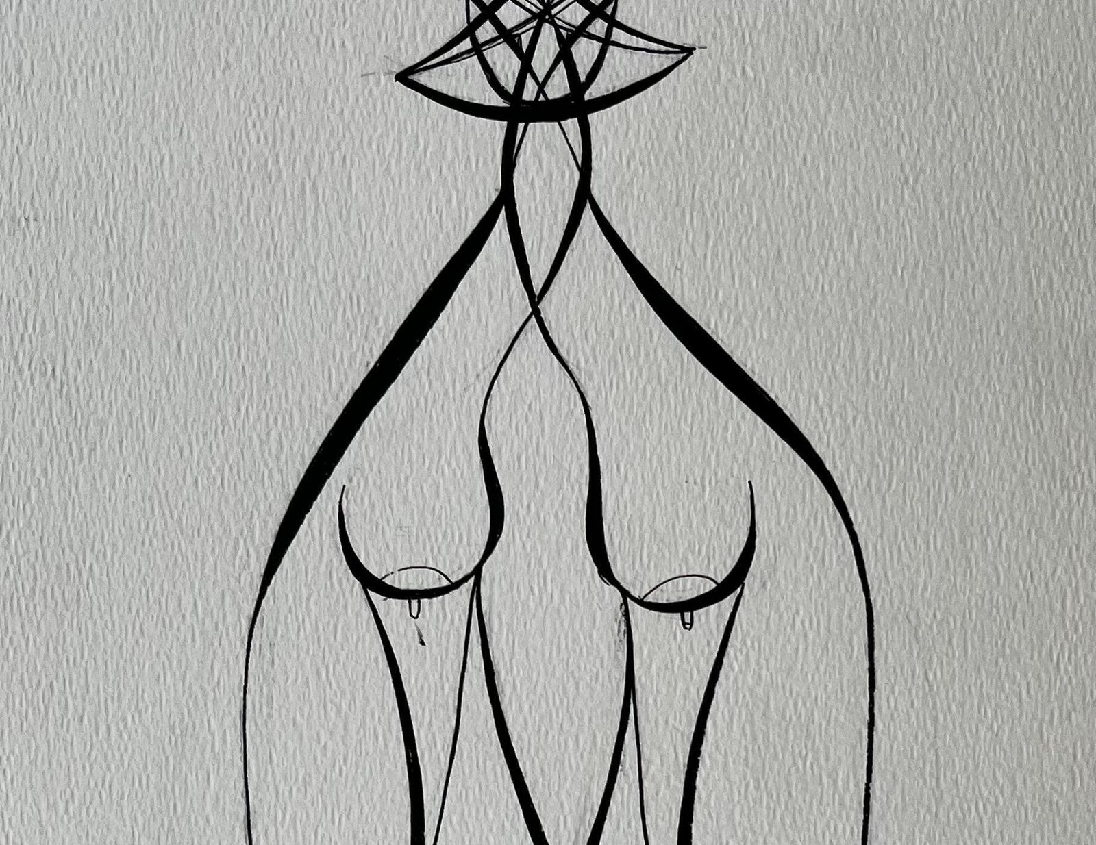 Serge Guerin (1916)mid Century French Abstract Line Drawing Twin Female Figures Ink On Paper photo Art