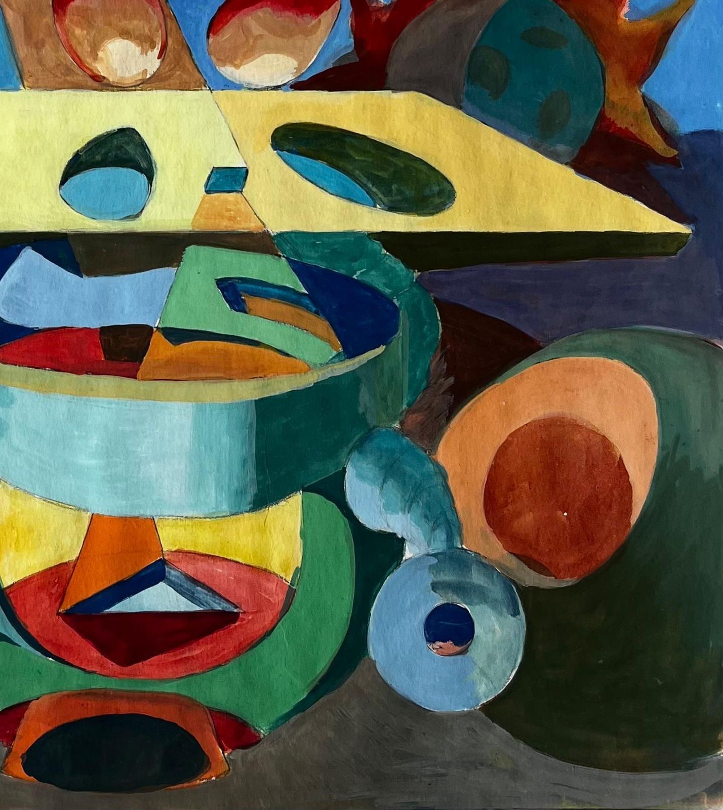 Guy Nicod Surreal Abstract Composition With Central Eye And Geometric Forms French Gouache photo 645.0