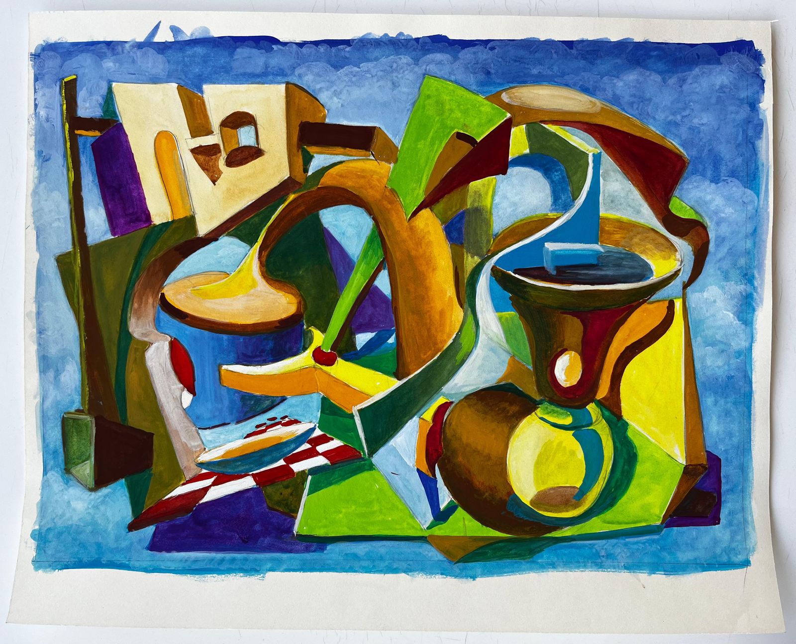 Abstract Architectural Still Life French Modernist Gouache By Guy Nicod photo furniture