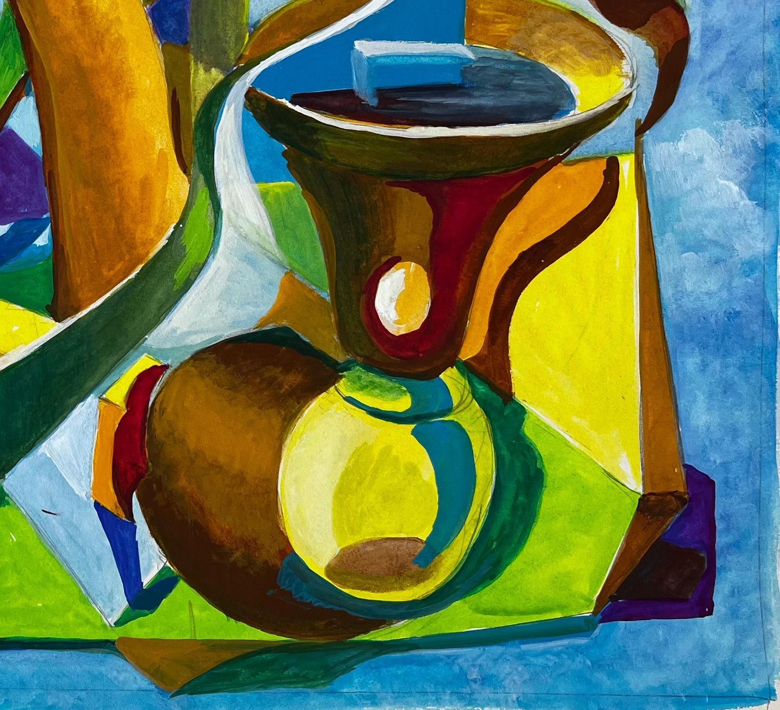Abstract Architectural Still Life French Modernist Gouache By Guy Nicod photo for sale