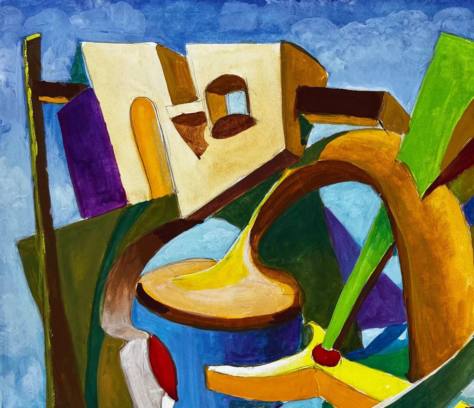 Abstract Architectural Still Life French Modernist Gouache By Guy Nicod photo vinterior