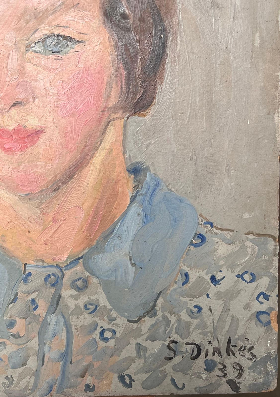 Suzanne Dinkes1930's French Impressionist Oil Portrait Of Young Lady Pretty Blue Blouse1930's photo 650.0