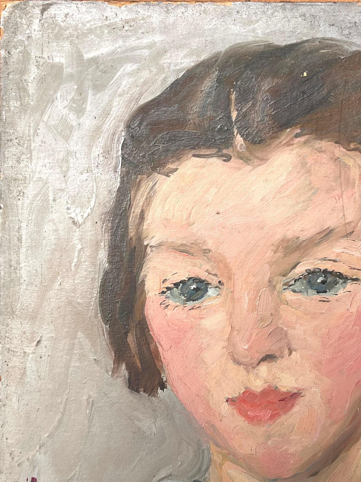 Suzanne Dinkes1930's French Impressionist Oil Portrait Of Young Lady Pretty Blue Blouse1930's photo buy