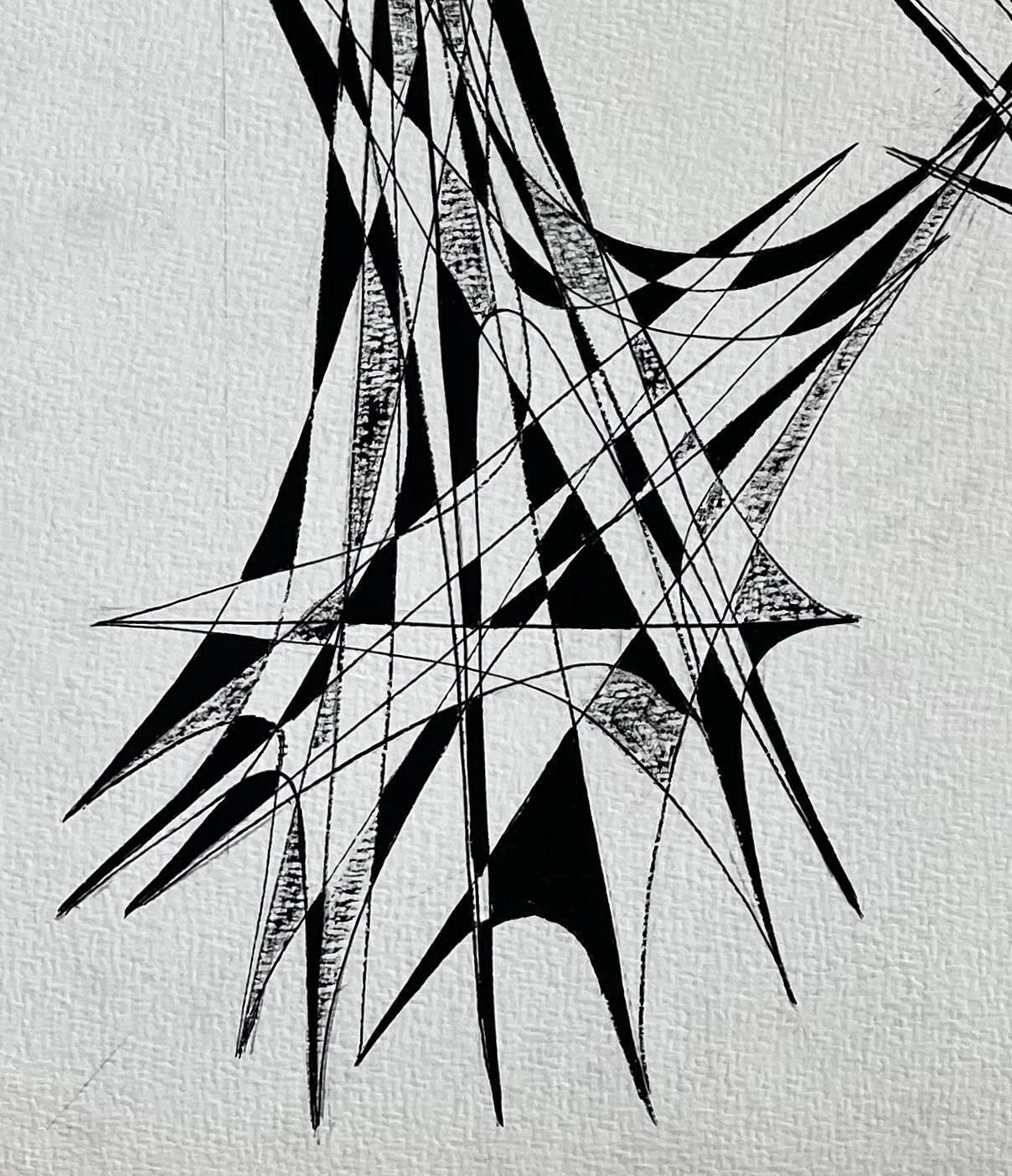 Serge Guerin (1916)mid Century French Architectural Geometric Ink Drawing Signed Sg photo vinterior