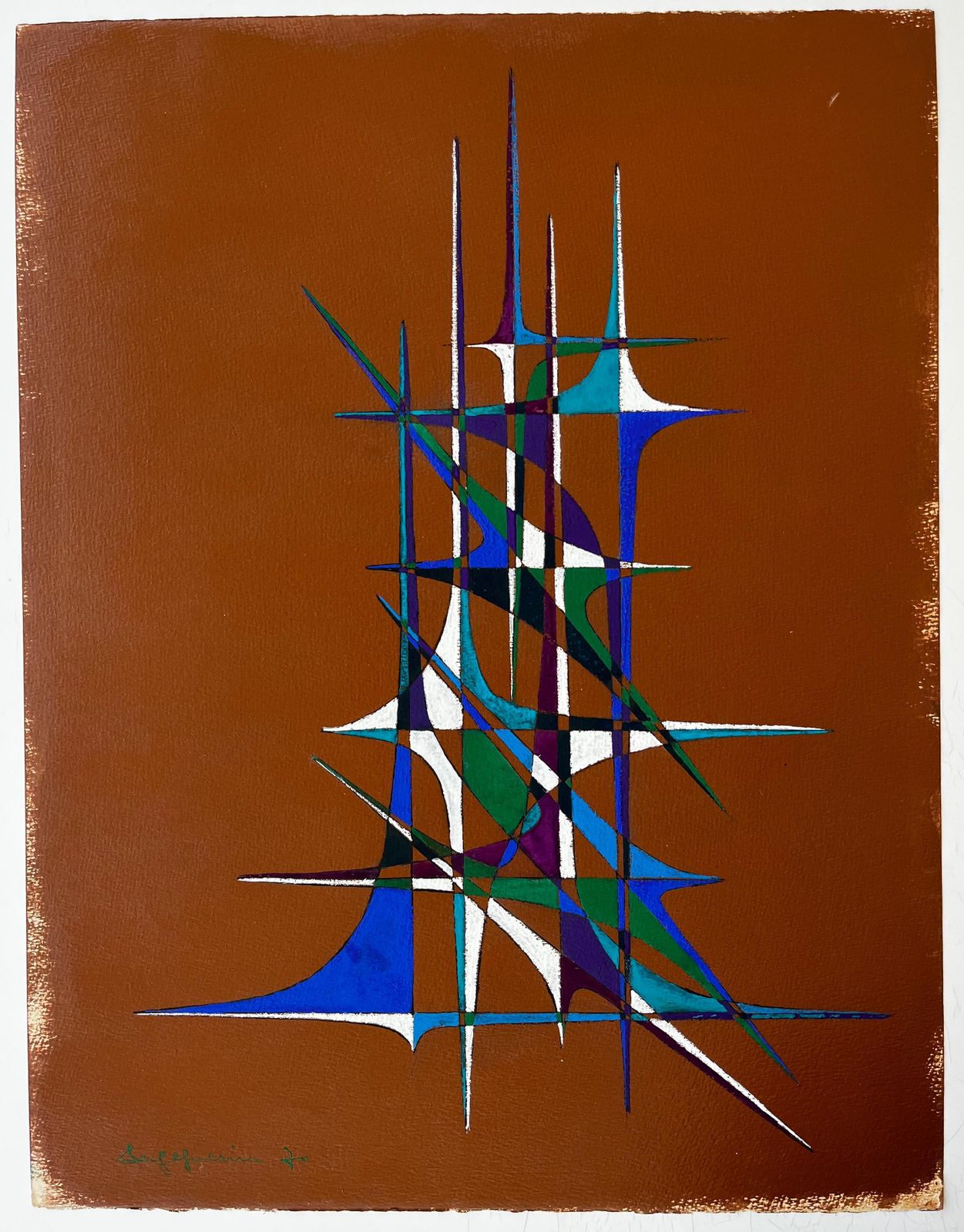 Serge Guerin (1916)mid Century French Geometric Abstract In Blue Green Purple And White photo furniture