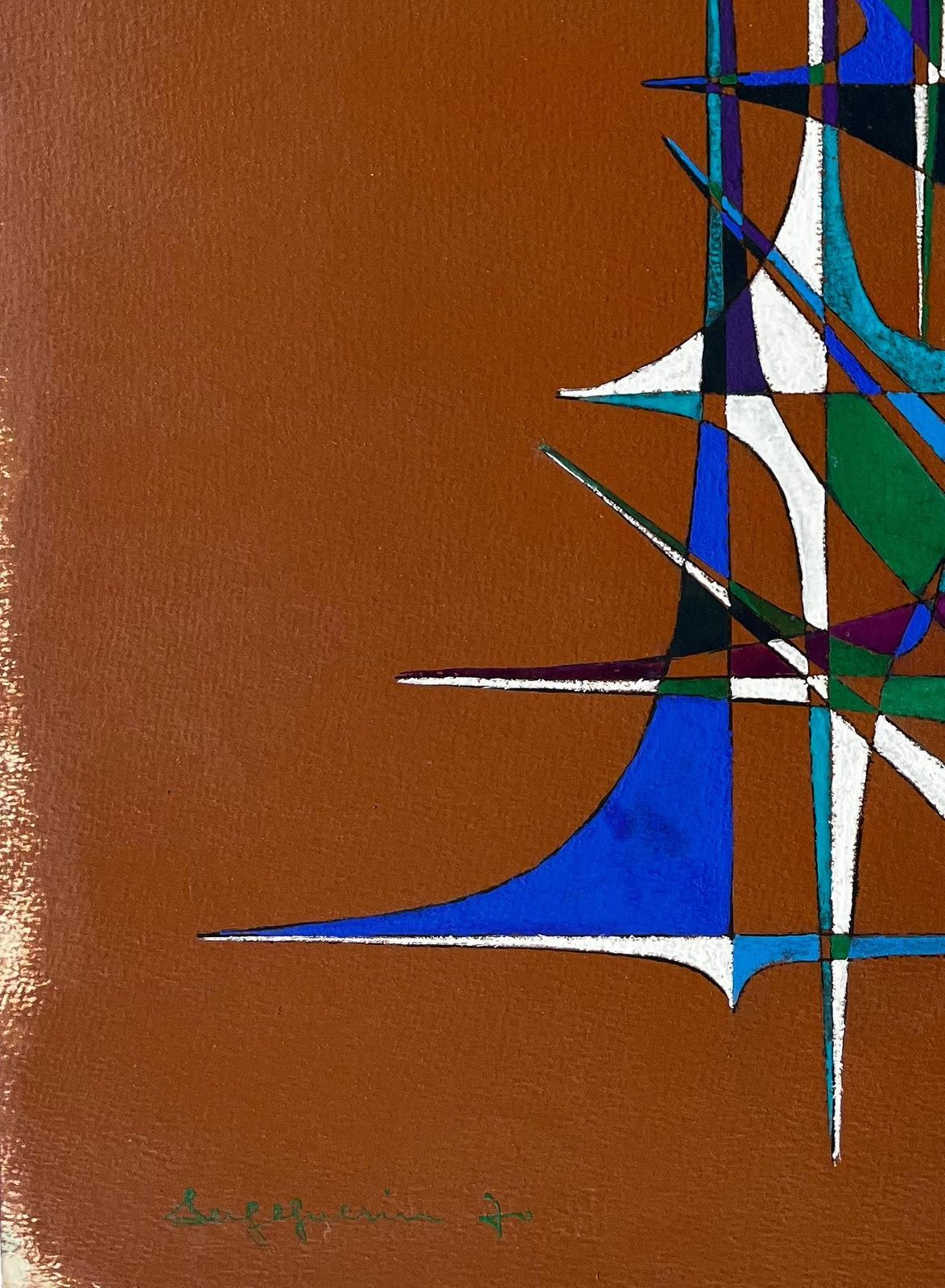 Serge Guerin (1916)mid Century French Geometric Abstract In Blue Green Purple And White photo vinterior