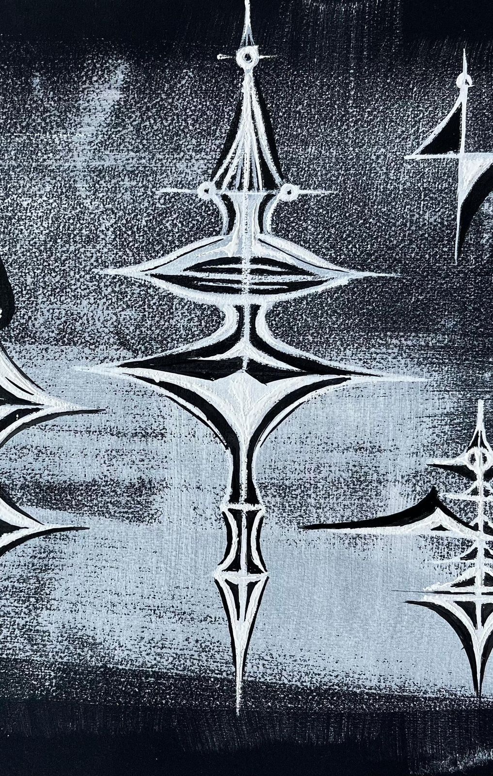 Serge Guerin (1916)mid Century French Abstract Cosmic Composition White On Black Paper photo buy