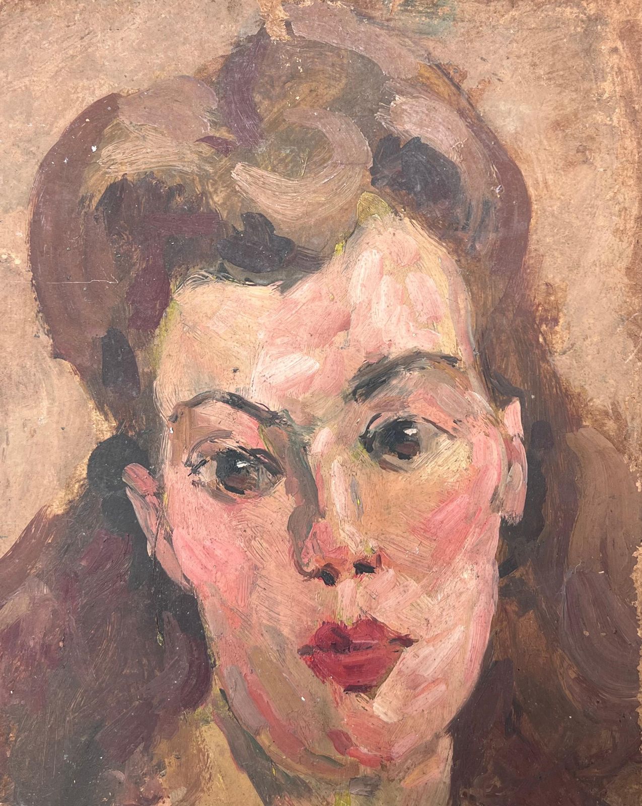 Suzanne Dinkesmid Century French Impressionist Oil Portrait Of Young Woman Hair Tied Back1950's photo Art