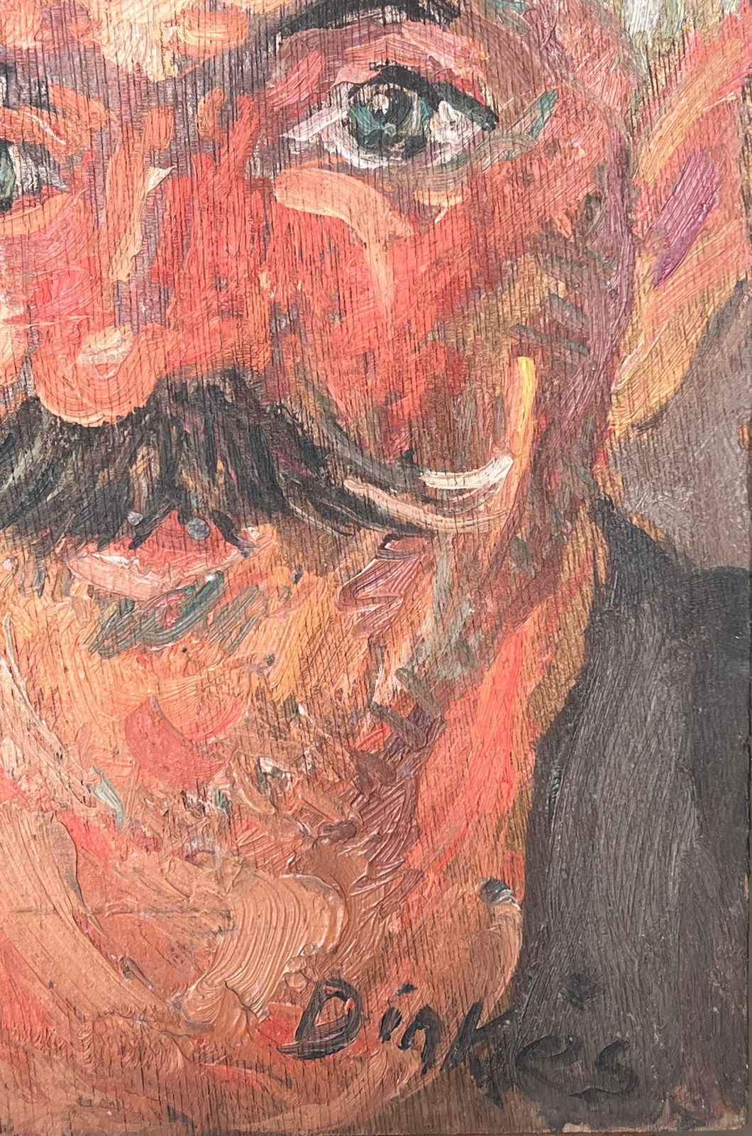 Suzanne Dinkesmid Century French Impressionist Signed Oil Man In Beret With Moustache Portrait1950's photo 663.0