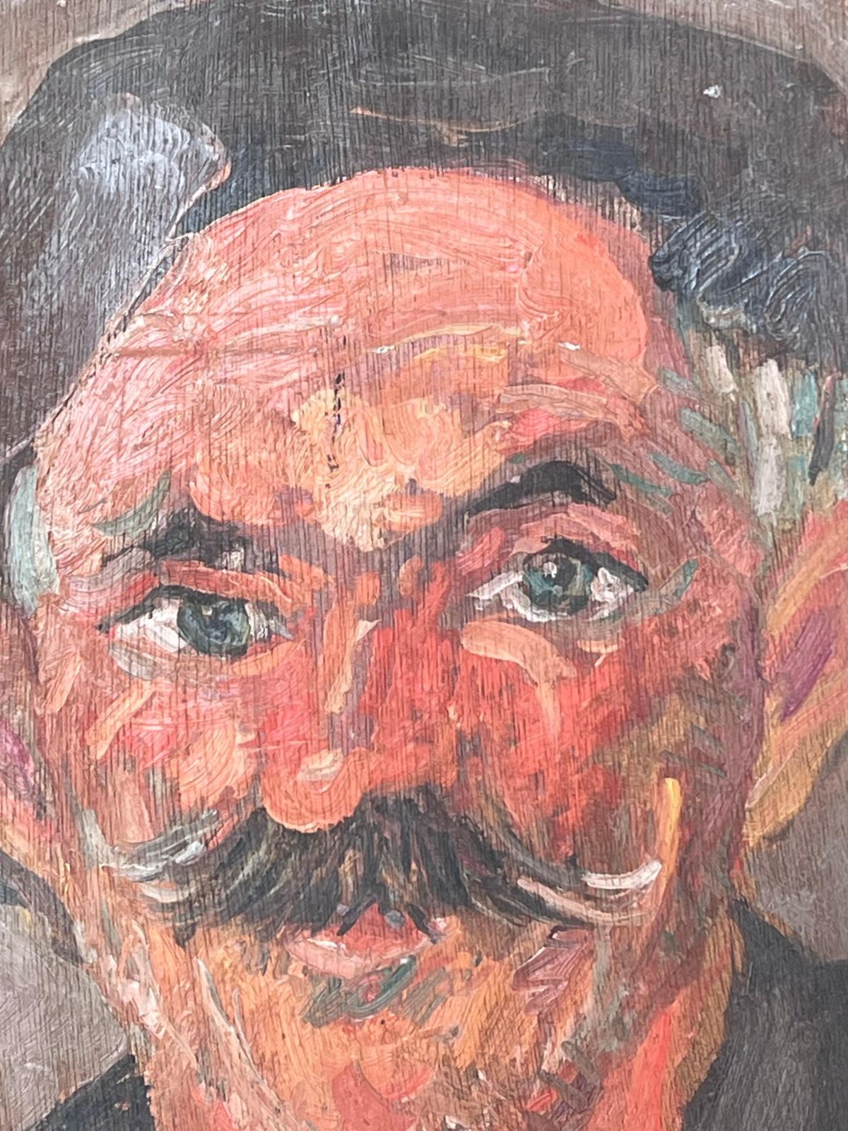 Suzanne Dinkesmid Century French Impressionist Signed Oil Man In Beret With Moustache Portrait1950's photo vinterior