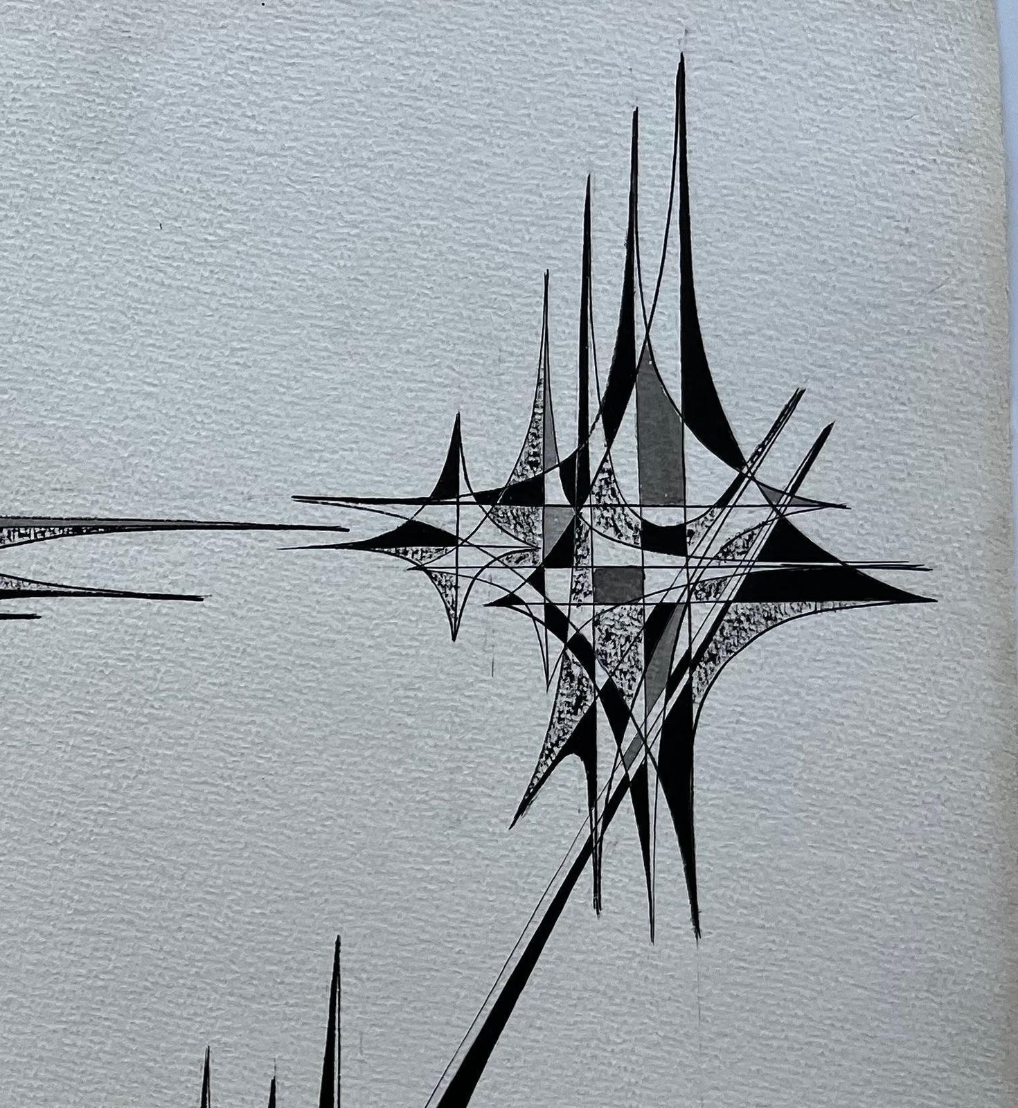 Serge Guerin (1916)mid Century French Geometric Abstract Starburst Composition Ink On Paper photo 749.0