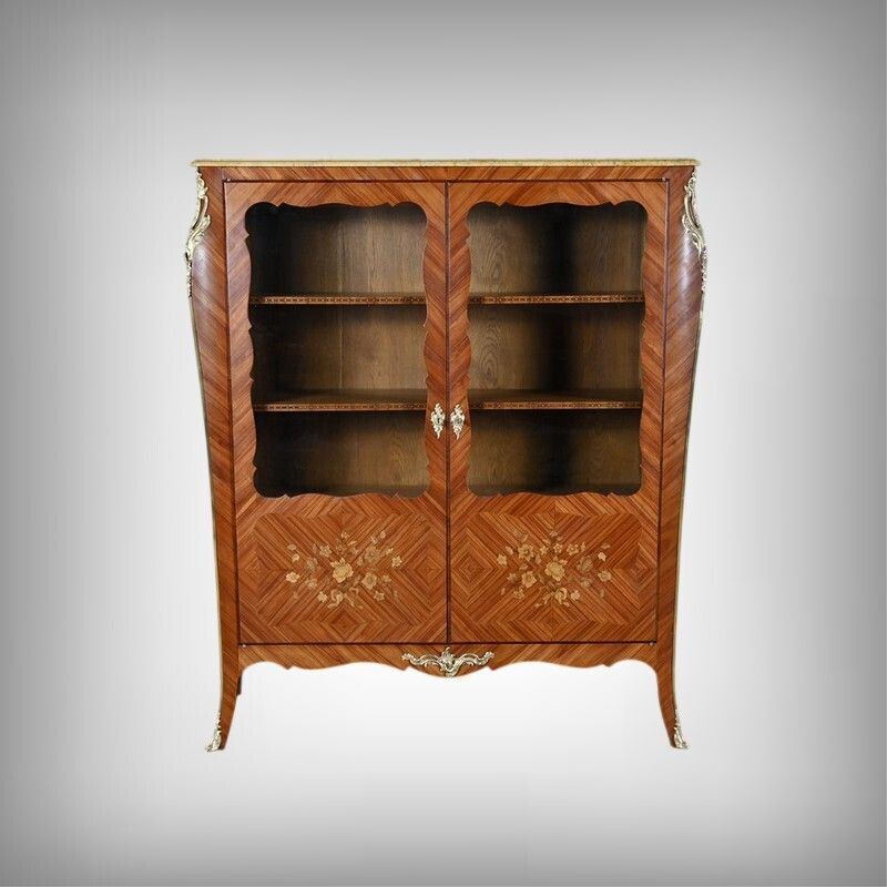 Small Rosewood Marquetry Display Bookcase Louis XV Style – Early 20th Century
