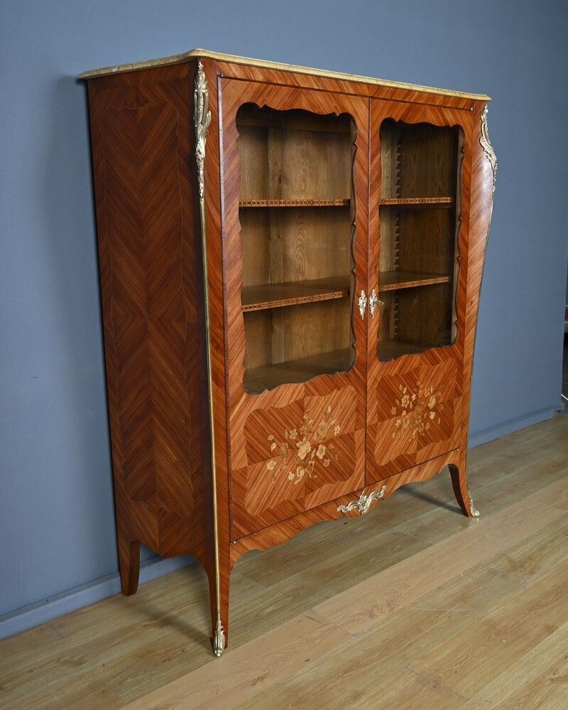 Small Rosewood Marquetry Display Bookcase Louis XV Style – Early 20th Century photo Furniture