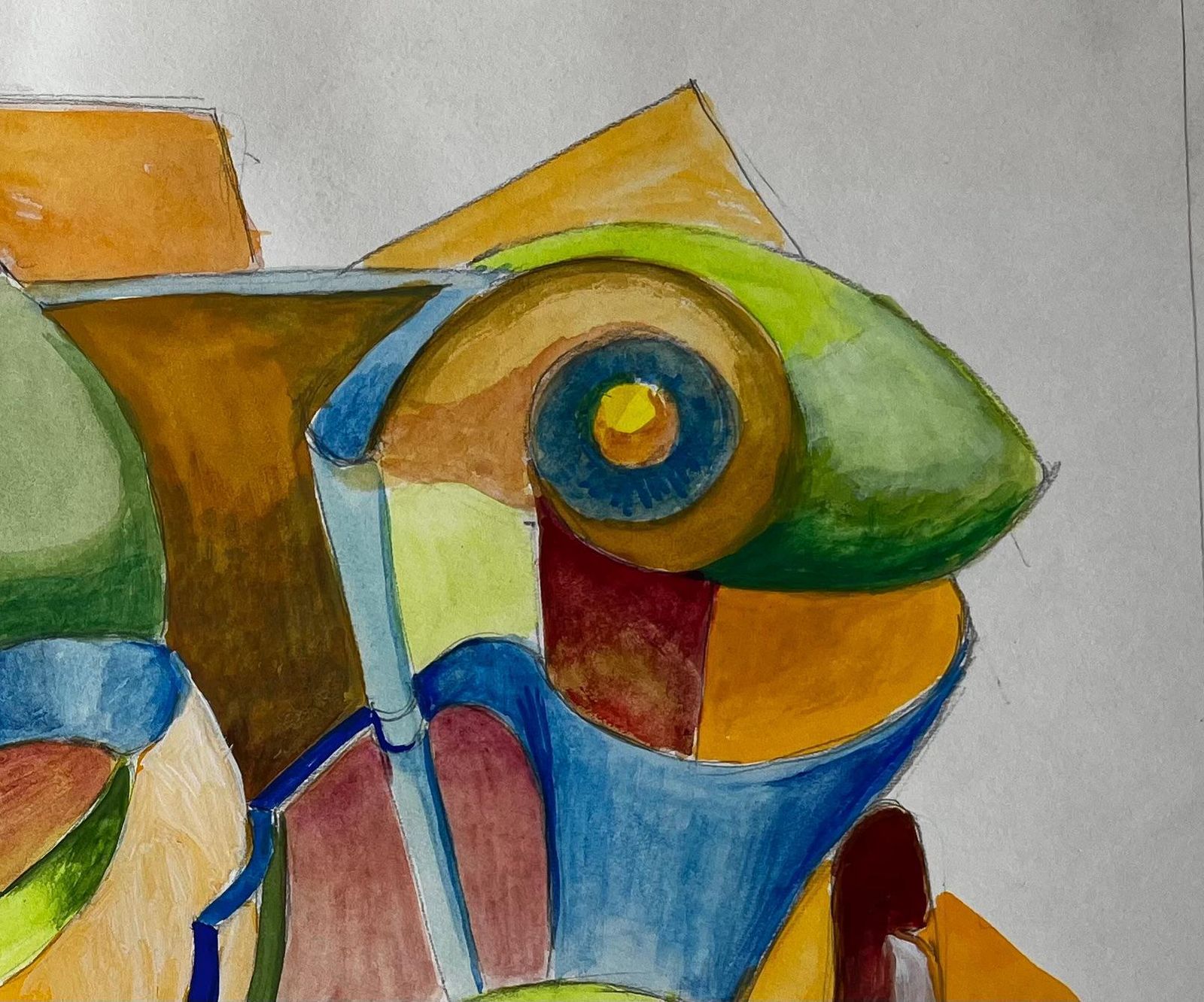 Guy Nicodabstract Cubist Still Life With Geometric Forms French Gouache photo Art